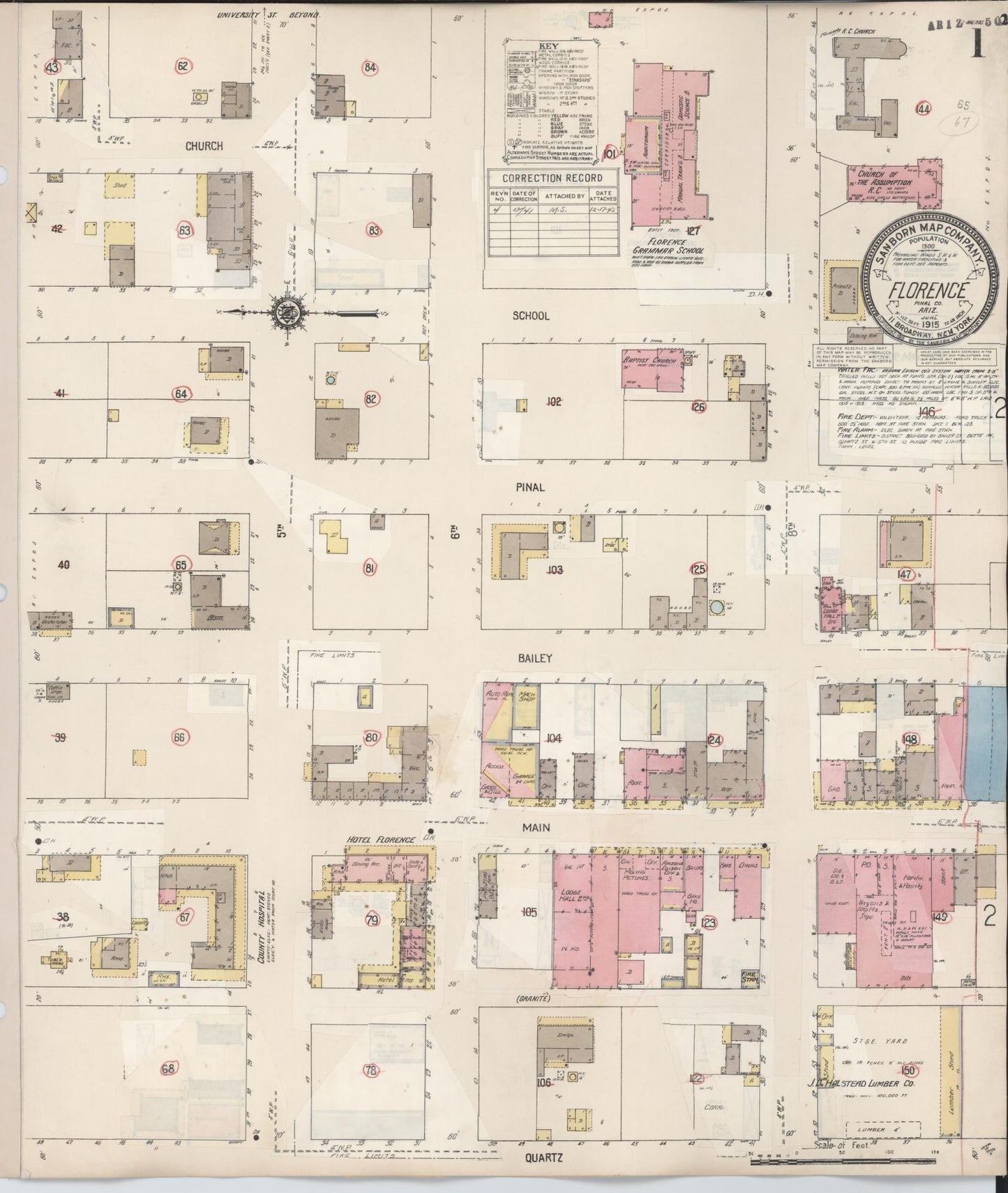 Sanborn Fire Insurance Map from Florence, Pinal County, Arizona (1941), Sheet #0001 - Historic Sanborn Fire Insurance Map Print, vintage old map wall art, antique decor, genealogy gift, Arizona Arizona map