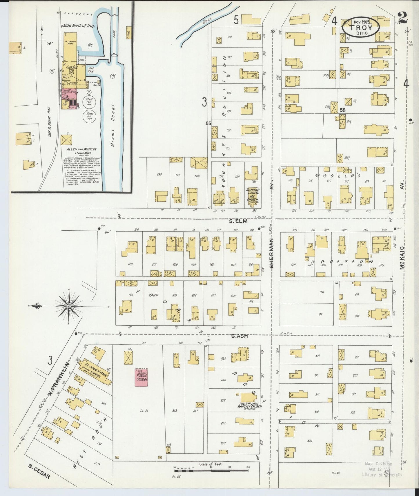Sanborn Fire Insurance Map from Troy, Miami County, Ohio (1905), Sheet #0002 - Historic Sanborn Fire Insurance Map Print, vintage old map wall art, antique decor, genealogy gift, Ohio Ohio map