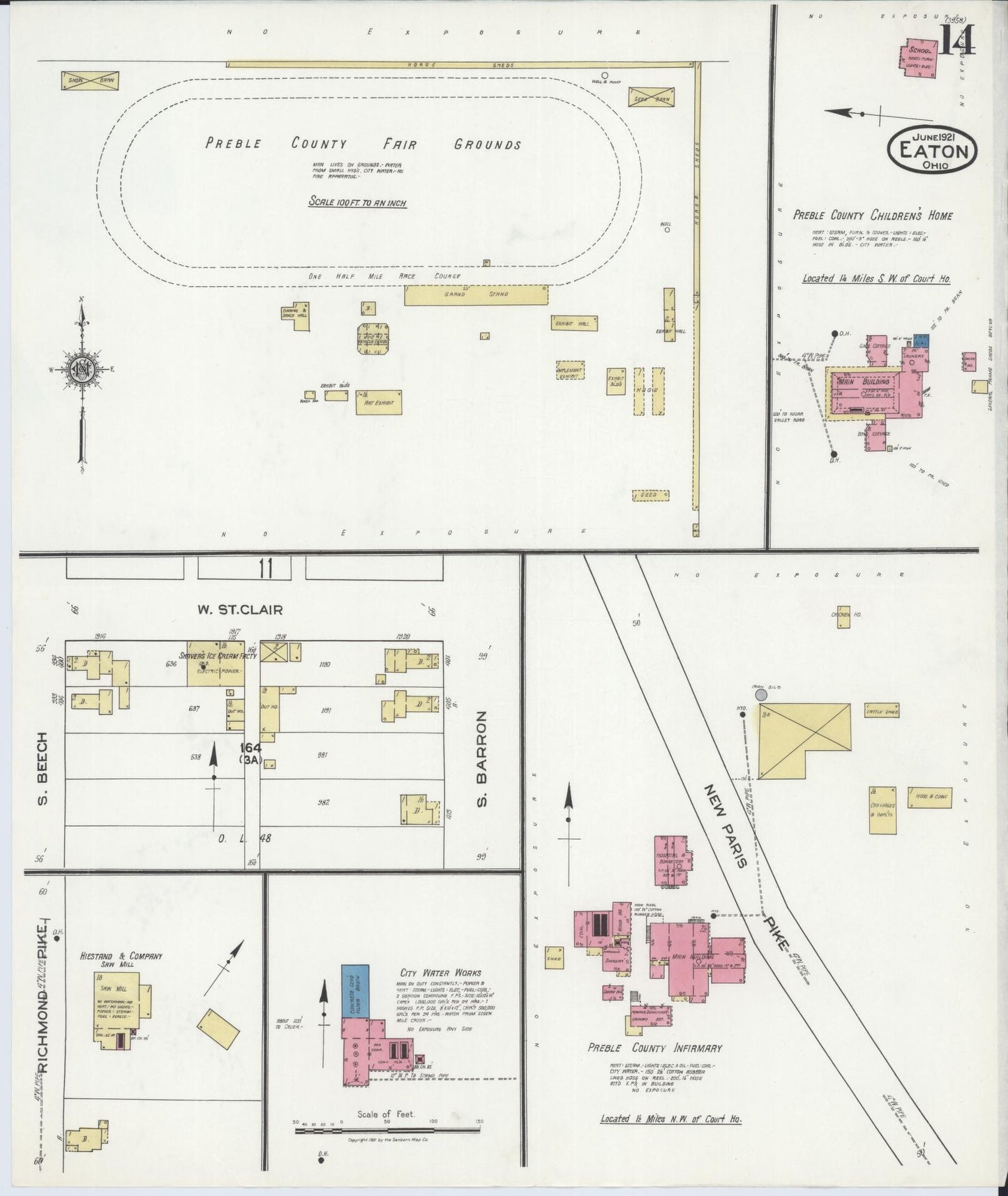 Sanborn Fire Insurance Map from Eaton, Preble County, Ohio (1921), Sheet #0014 - Historic Sanborn Fire Insurance Map Print, vintage old map wall art, antique decor, genealogy gift, Ohio Ohio map