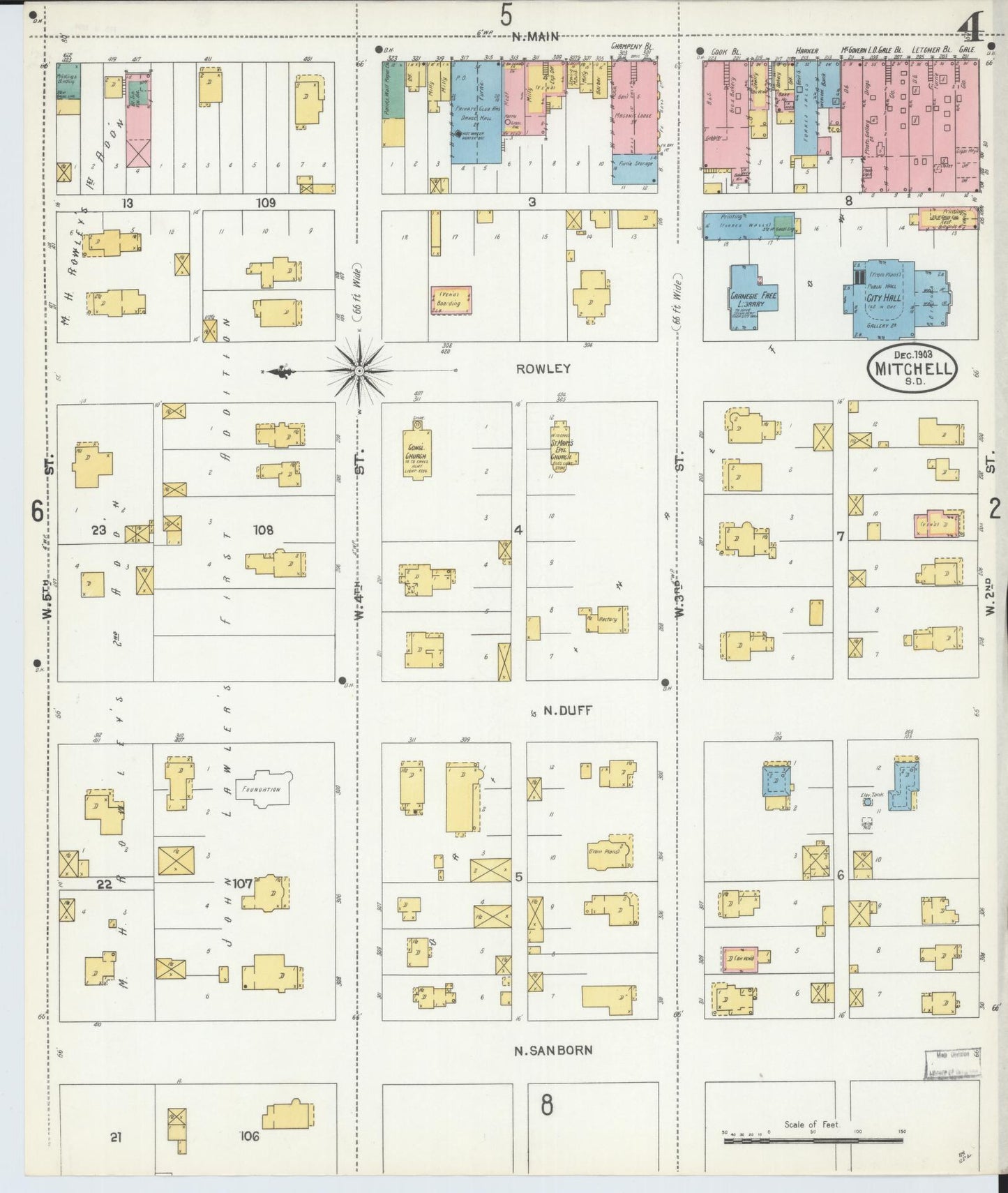 Sanborn Fire Insurance Map from Mitchell, Davison County, South Dakota (1903), Sheet #0004 - Historic Sanborn Fire Insurance Map Print, vintage old map wall art, antique decor, genealogy gift, South Dakota South Dakota map