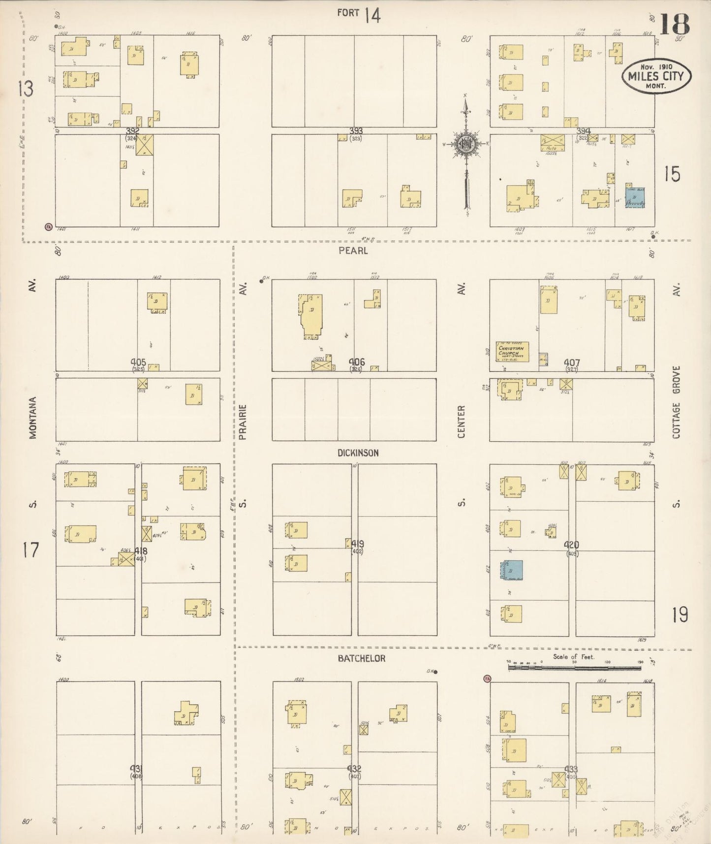 Sanborn Fire Insurance Map from Miles City, Custer County, Montana (1910), Sheet #0018 - Historic Sanborn Fire Insurance Map Print, vintage old map wall art, antique decor, genealogy gift, Montana Montana map
