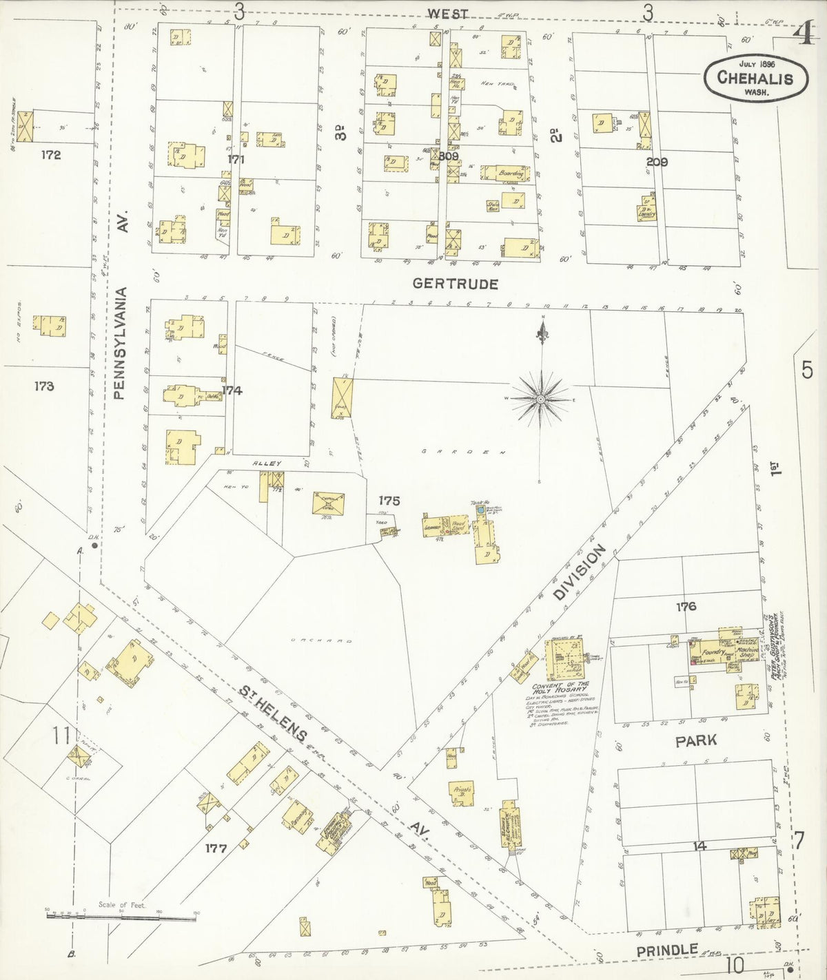 Sanborn Fire Insurance Map from Chehalis, Lewis County, Washington (1896), Sheet #0004 - Historic Sanborn Fire Insurance Map Print, vintage old map wall art, antique decor, genealogy gift, Washington Washington map