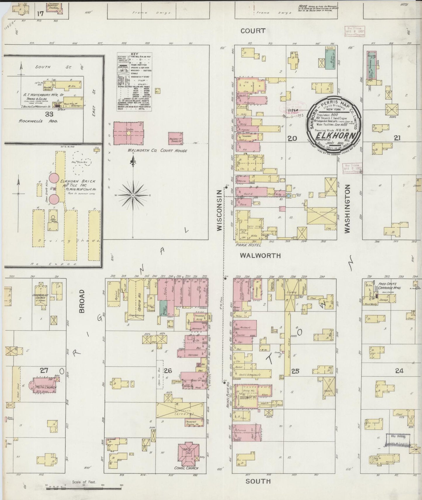 Sanborn Fire Insurance Map from Elkhorn, Walworth County, Wisconsin (1893), Sheet #0001 - Historic Sanborn Fire Insurance Map Print, vintage old map wall art, antique decor, genealogy gift, Wisconsin Wisconsin map