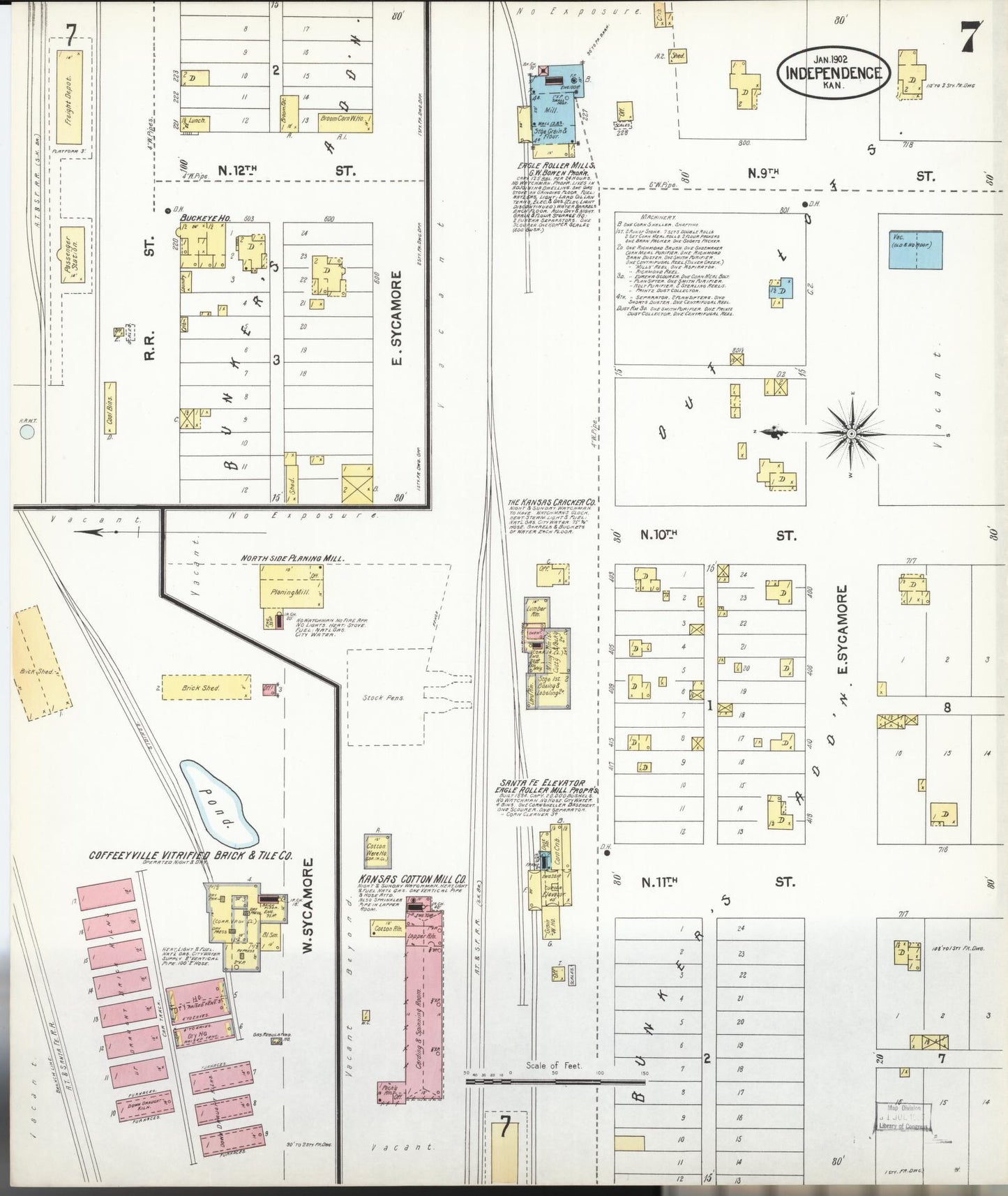 Sanborn Fire Insurance Map from Independence, Montgomery County, Kansas (1902), Sheet #0007 - Complete Map Set gallery image, historic Sanborn map, vintage wall art, Kansas Kansas