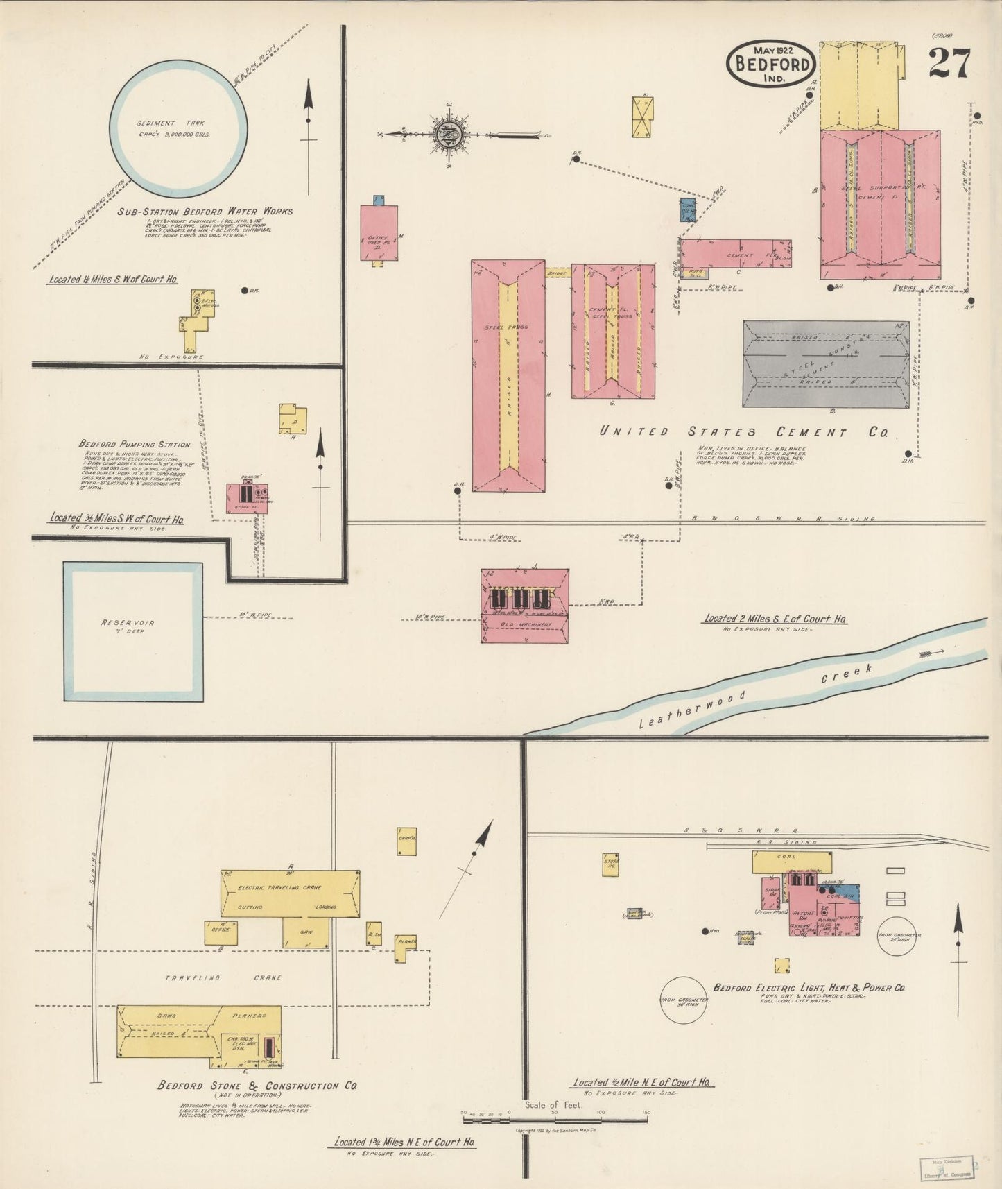 Sanborn Fire Insurance Map from Bedford, Lawrence County, Indiana (1922), Sheet #0027 - Historic Sanborn Fire Insurance Map Print, vintage old map wall art, antique decor, genealogy gift, Indiana Indiana map