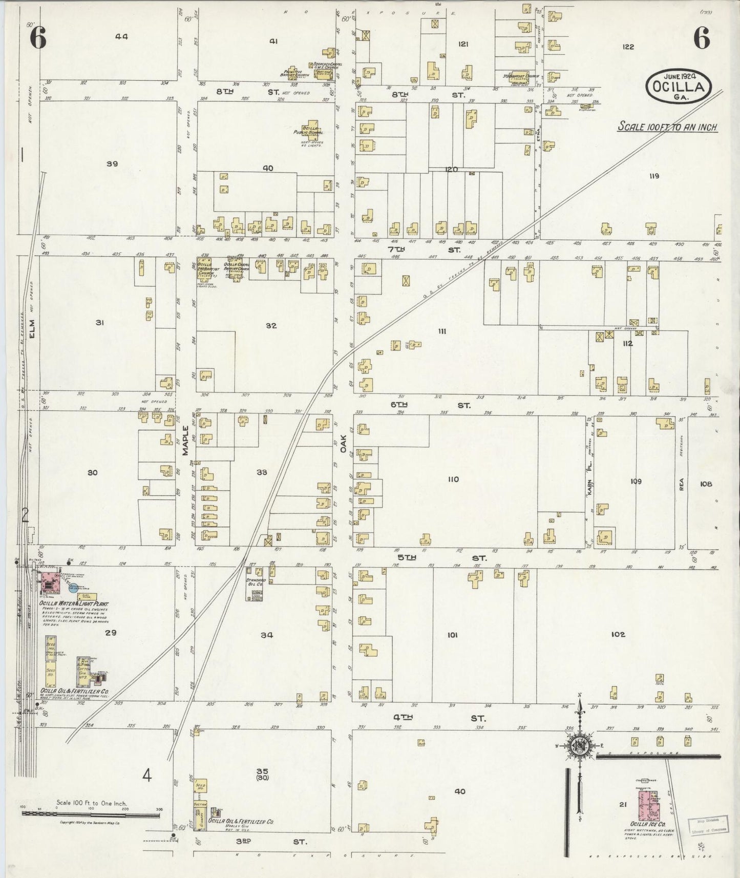 Sanborn Fire Insurance Map from Ocilla, Irwin County, Georgia (1924), Sheet #0006 - Historic Sanborn Fire Insurance Map Print, vintage old map wall art, antique decor, genealogy gift, Georgia Georgia map