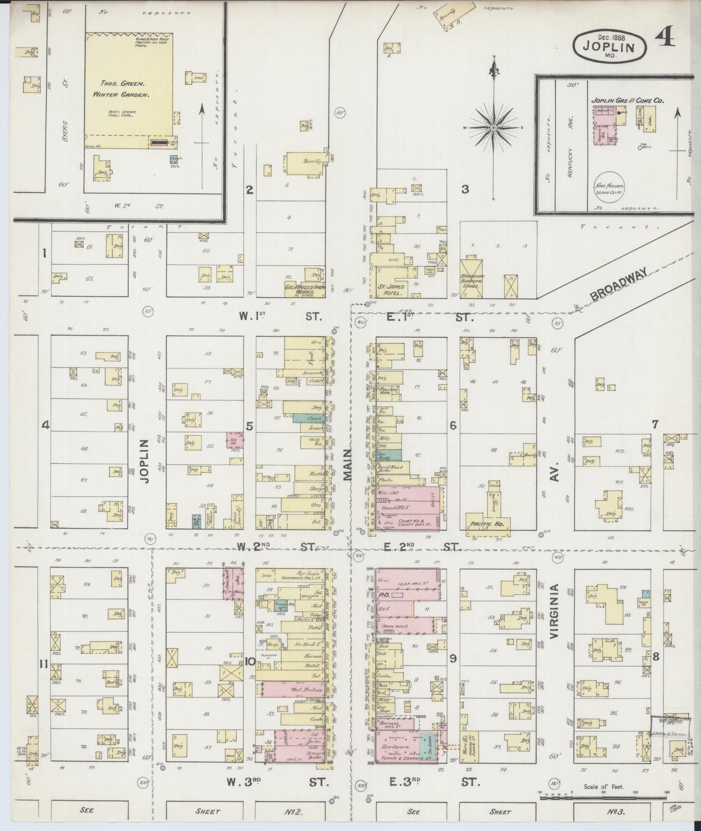 Sanborn Fire Insurance Map from Joplin, Jasper County, Missouri (1888), Sheet #0004 - Historic Sanborn Fire Insurance Map Print, vintage old map wall art, antique decor, genealogy gift, Missouri Missouri map