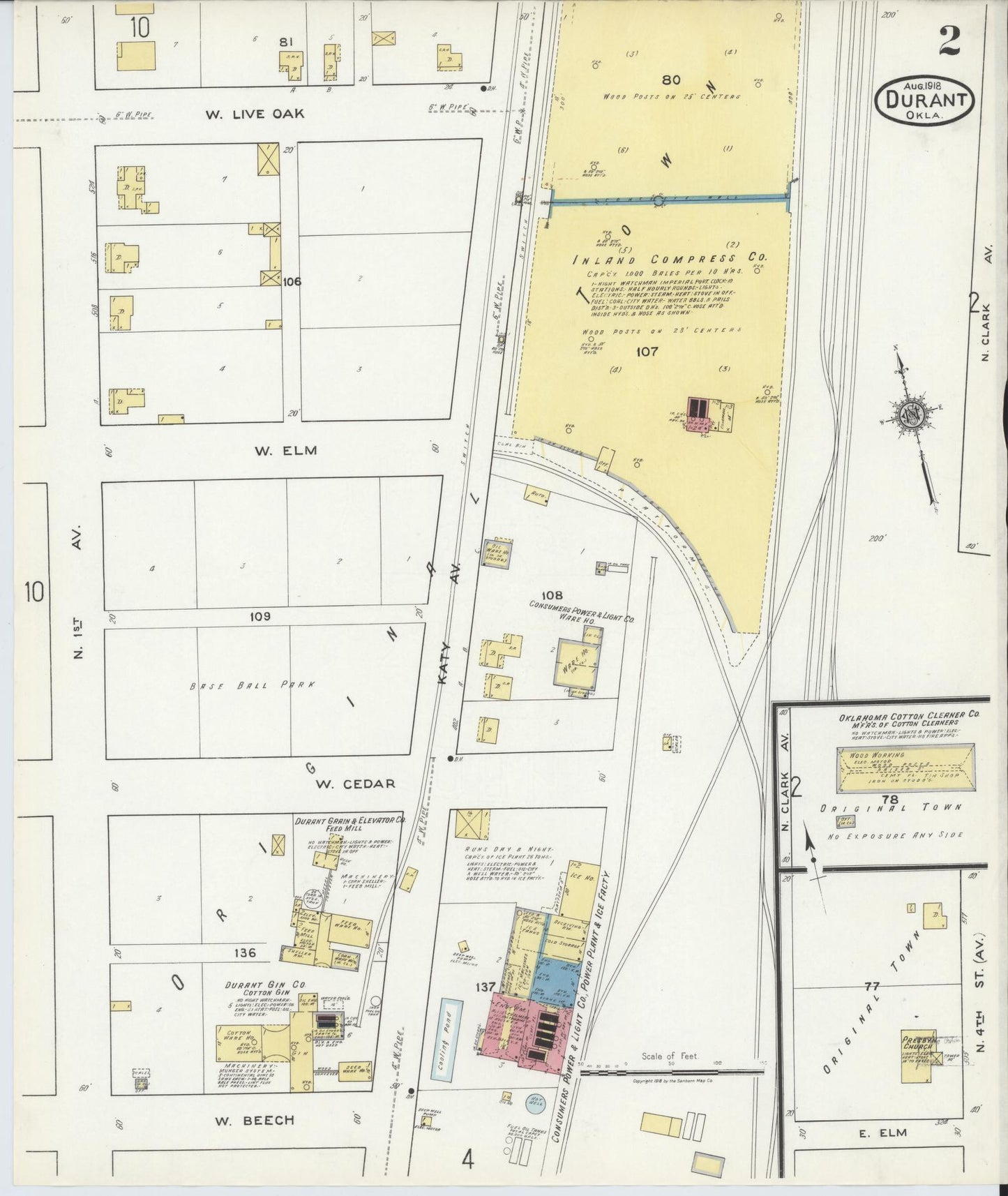 Sanborn Fire Insurance Map from Durant, Bryan County, Oklahoma (1918), Sheet #0002 - Historic Sanborn Fire Insurance Map Print, vintage old map wall art, antique decor, genealogy gift, Oklahoma Oklahoma map