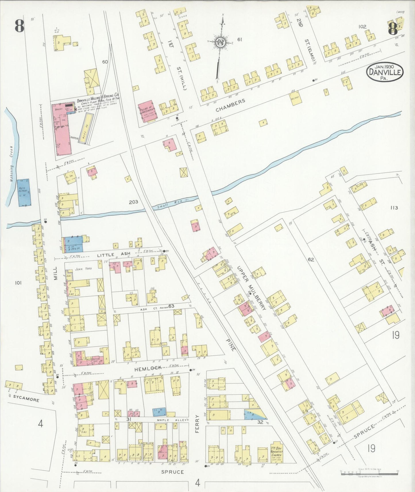 Sanborn Fire Insurance Map from Danville, Montour County, Pennsylvania (1930), Sheet #0008 - Historic Sanborn Fire Insurance Map Print, vintage old map wall art, antique decor, genealogy gift, Pennsylvania Pennsylvania map