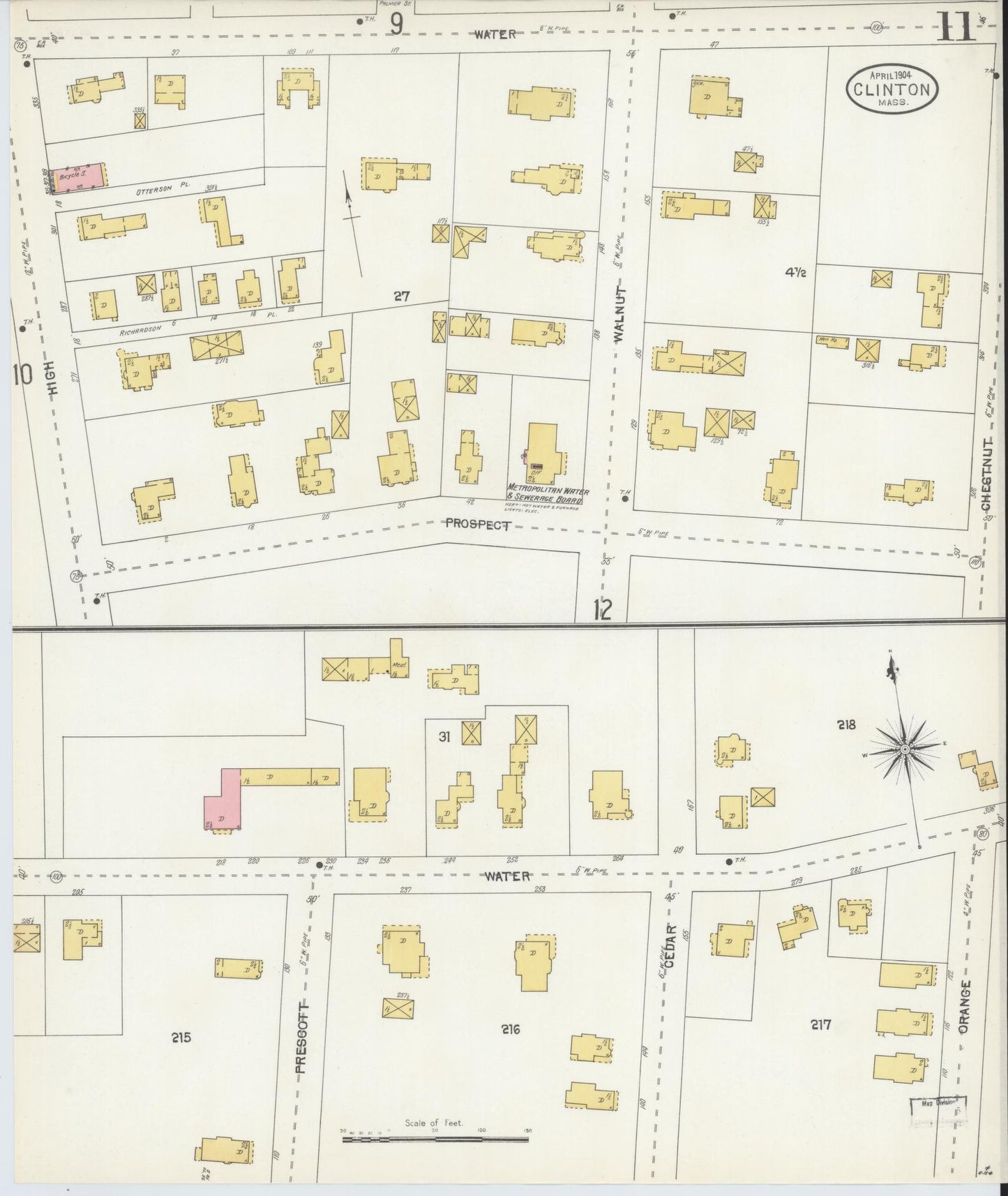 Sanborn Fire Insurance Map from Clinton, Worcester County, Massachusetts (1904), Sheet #0011 - Historic Sanborn Fire Insurance Map Print, vintage old map wall art, antique decor, genealogy gift, Massachusetts Massachusetts map