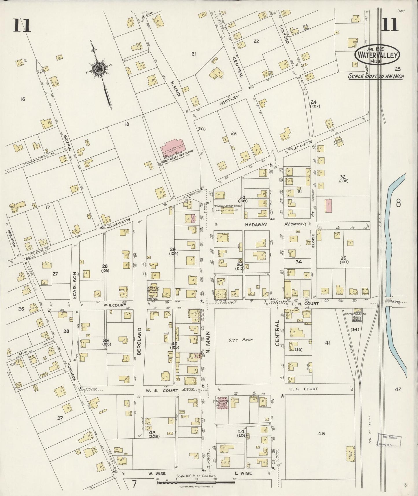 Sanborn Fire Insurance Map from Water Valley, Yalobusha County, Mississippi (1925), Sheet #0011 - Historic Sanborn Fire Insurance Map Print, vintage old map wall art, antique decor, genealogy gift, Mississippi Mississippi map