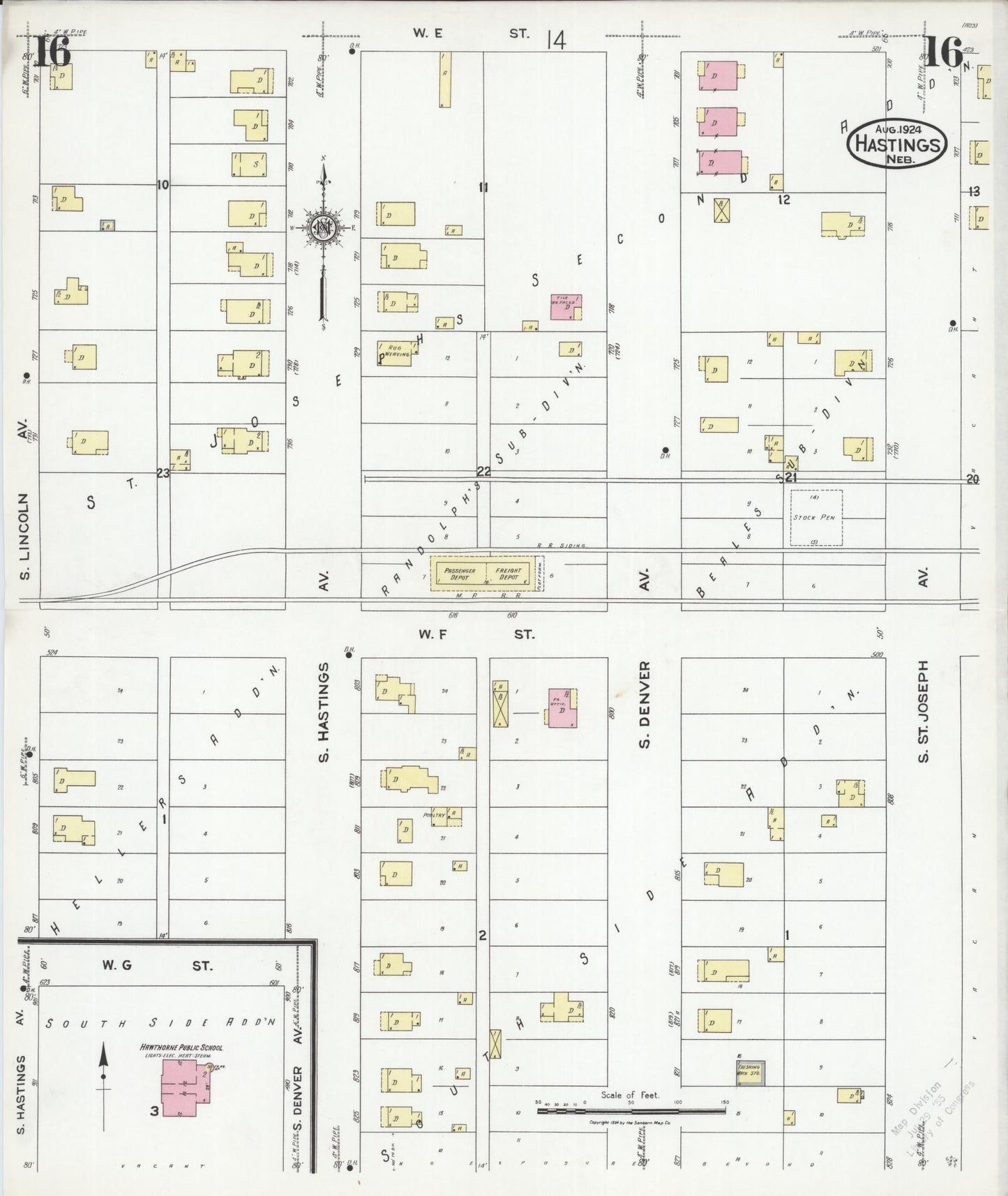 Sanborn Fire Insurance Map from Hastings, Adams County, Nebraska (1924), Sheet #0016 - Historic Sanborn Fire Insurance Map Print, vintage old map wall art, antique decor, genealogy gift, Nebraska Nebraska map