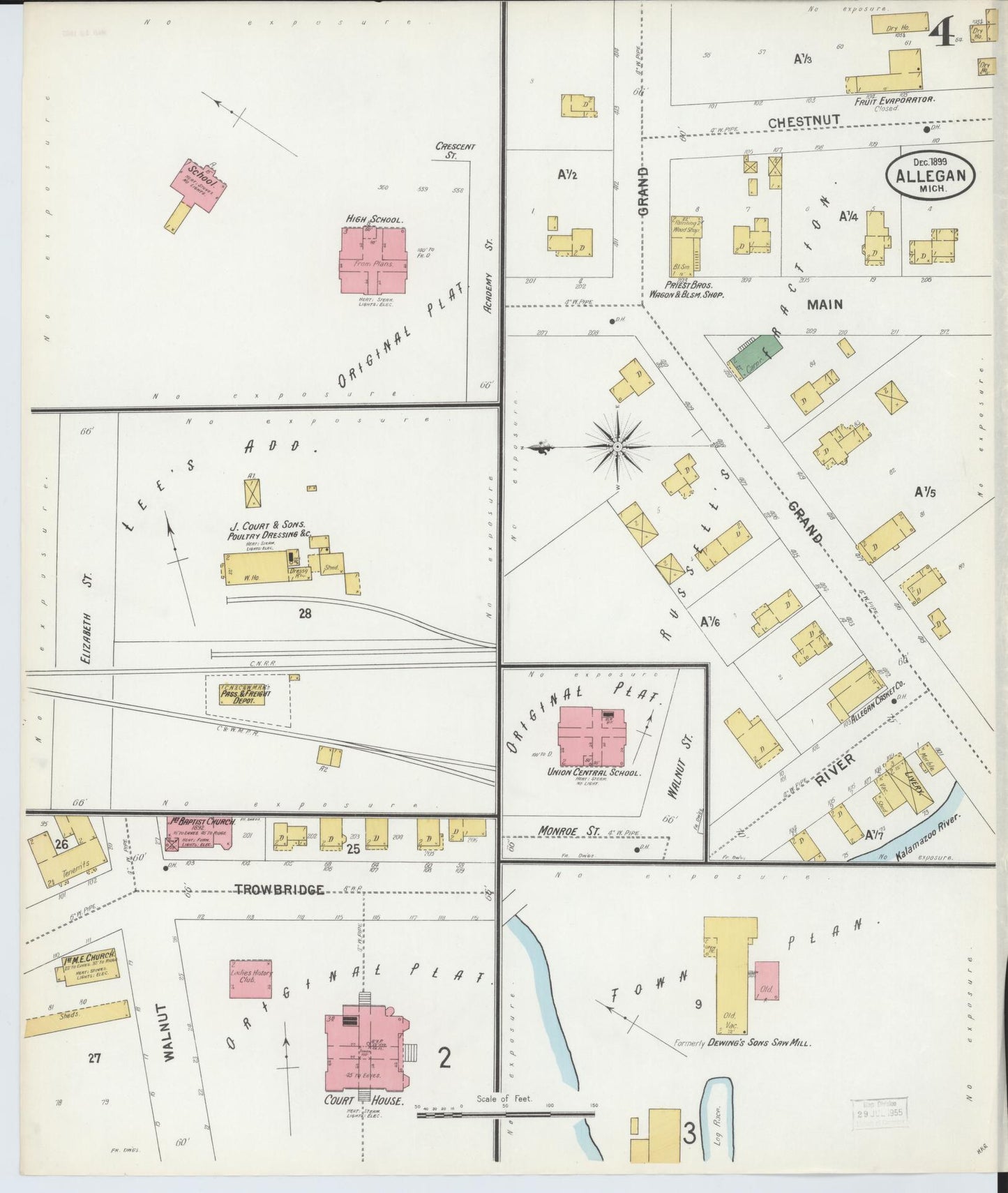 Sanborn Fire Insurance Map from Allegan, Allegan County, Michigan (1899), Sheet #0004 - Complete Map Set gallery image, historic Sanborn map, vintage wall art, Michigan Michigan