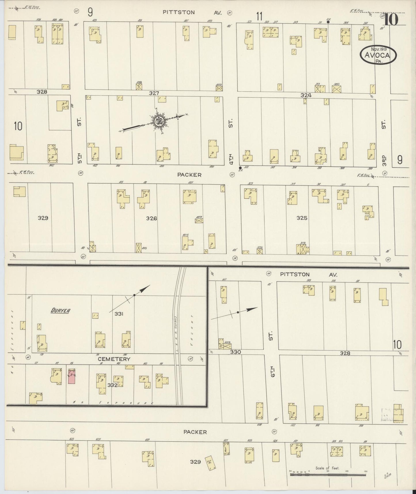 Sanborn Fire Insurance Map from Avoca, Luzerne County, Pennsylvania (1913), Sheet #0010 - Historic Sanborn Fire Insurance Map Print, vintage old map wall art, antique decor, genealogy gift, Pennsylvania Pennsylvania map