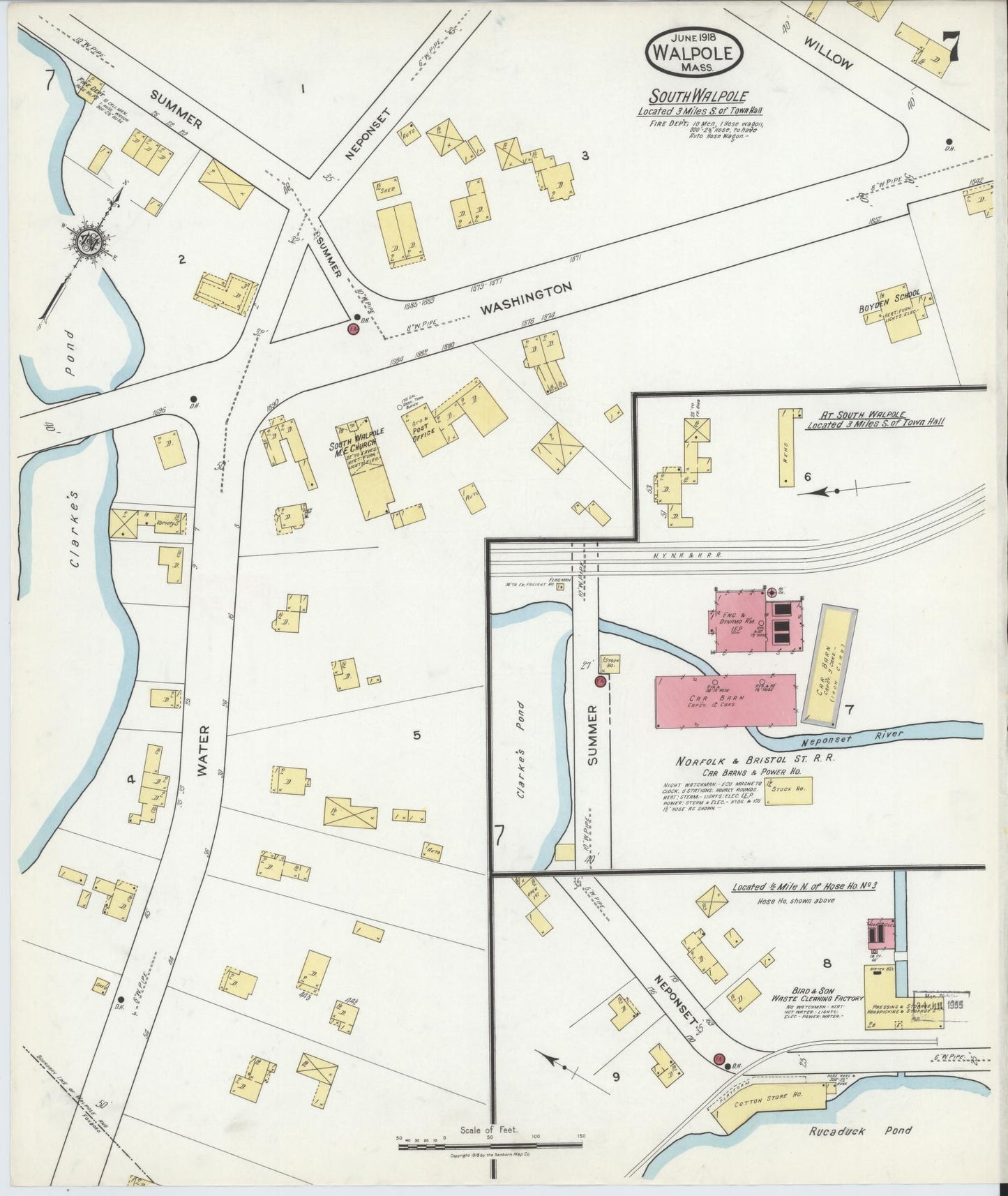 Sanborn Fire Insurance Map from Walpole, Norfolk County, Massachusetts (1918), Sheet #0007 - Complete Map Set gallery image, historic Sanborn map, vintage wall art, Massachusetts Massachusetts