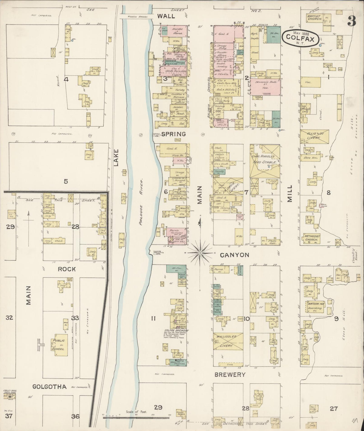 Sanborn Fire Insurance Map from Colfax, Whitman County, Washington (1888), Sheet #0003 - Historic Sanborn Fire Insurance Map Print, vintage old map wall art, antique decor, genealogy gift, Washington Washington map