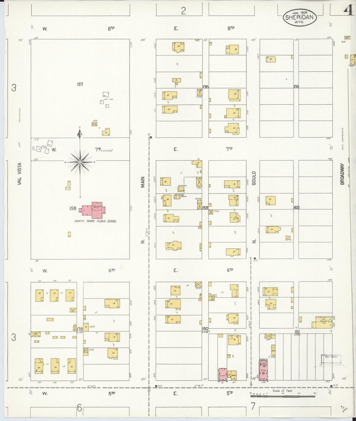 Sanborn Fire Insurance Map from Sheridan, Sheridan County, Wyoming (1908), Sheet #0004 - Historic Sanborn Fire Insurance Map Print, vintage old map wall art, antique decor, genealogy gift, Wyoming Wyoming map