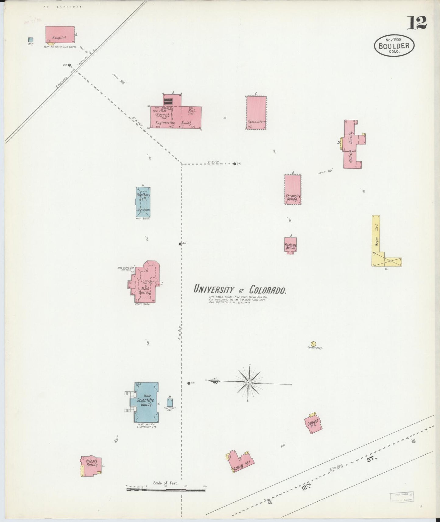Sanborn Fire Insurance Map from Boulder, Boulder County, Colorado (1900), Sheet #0012 - Historic Sanborn Fire Insurance Map Print, vintage old map wall art, antique decor, genealogy gift, Colorado Colorado map