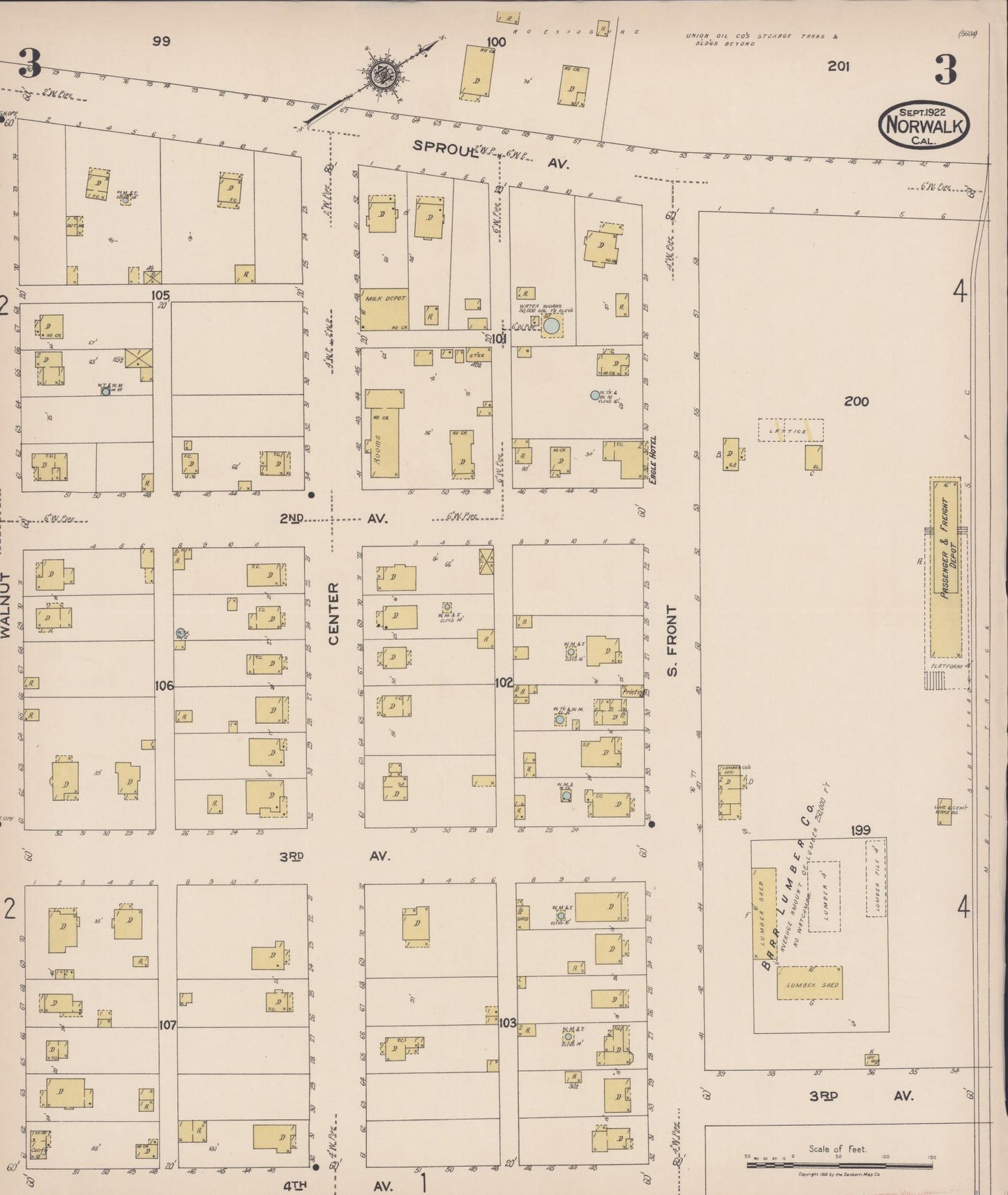 Sanborn Fire Insurance Map from Norwalk, Los Angeles County, California (1922), Sheet #0003 - Historic Sanborn Fire Insurance Map Print, vintage old map wall art, antique decor, genealogy gift, California California map