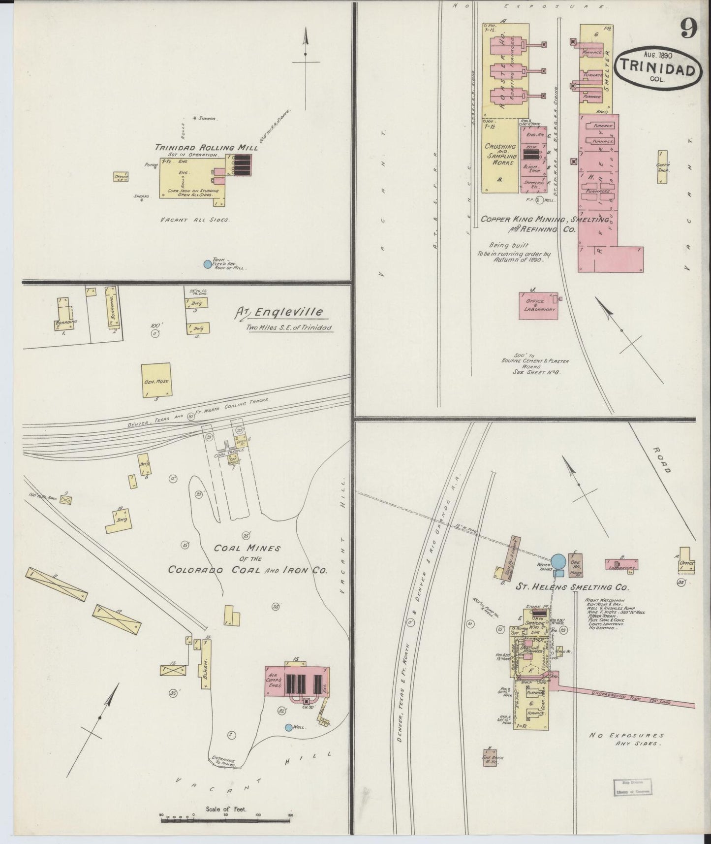 Sanborn Fire Insurance Map from Trinidad, Las Animas County, Colorado (1890), Sheet #0009 - Historic Sanborn Fire Insurance Map Print, vintage old map wall art, antique decor, genealogy gift, Colorado Colorado map
