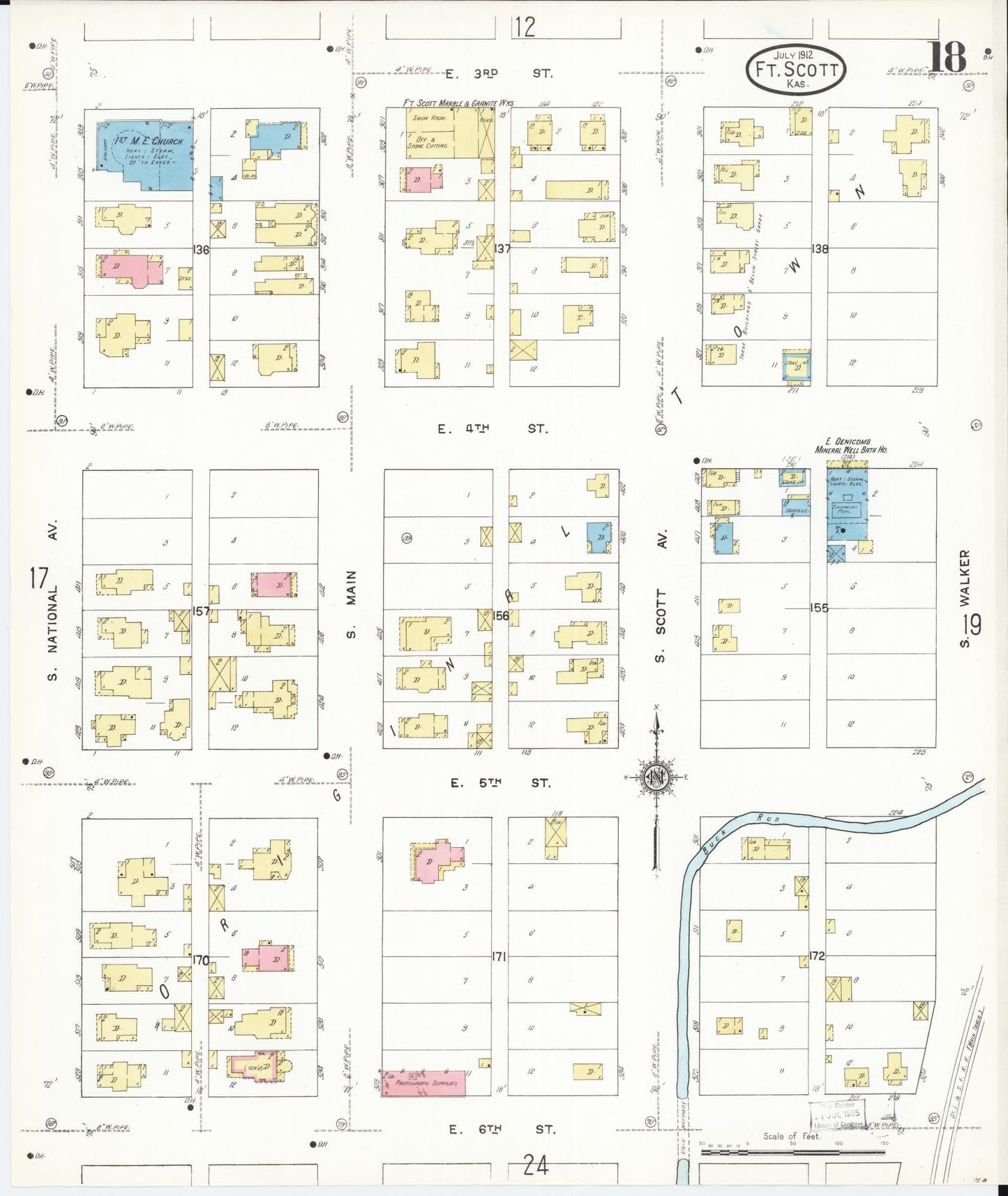 Sanborn Fire Insurance Map from Fort Scott, Bourbon County, Kansas (1912), Sheet #0018 - Historic Sanborn Fire Insurance Map Print, vintage old map wall art, antique decor, genealogy gift, Kansas Kansas map