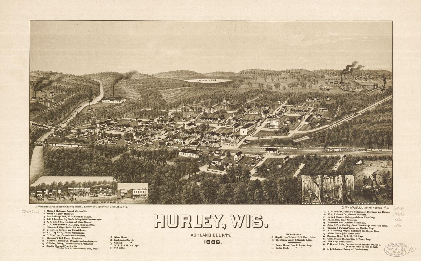 Hurley, Wis., Ashland County 1886. (1886) – Historic Bird’s-Eye View Panorama Print