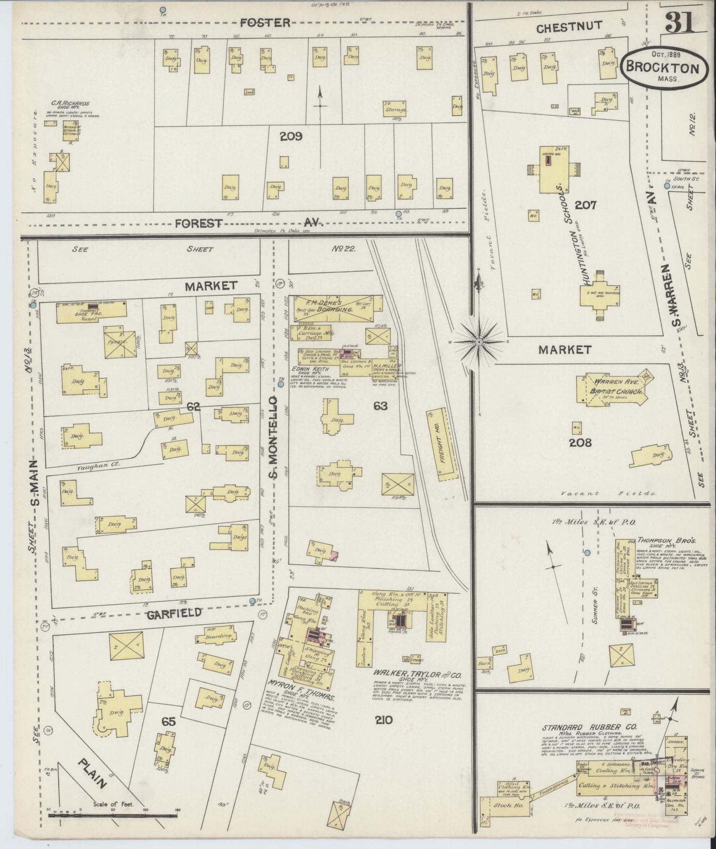 Sanborn Fire Insurance Map from Brockton, Plymouth County, Massachusetts (1889), Sheet #0031 - Complete Map Set gallery image, historic Sanborn map, vintage wall art, Massachusetts Massachusetts