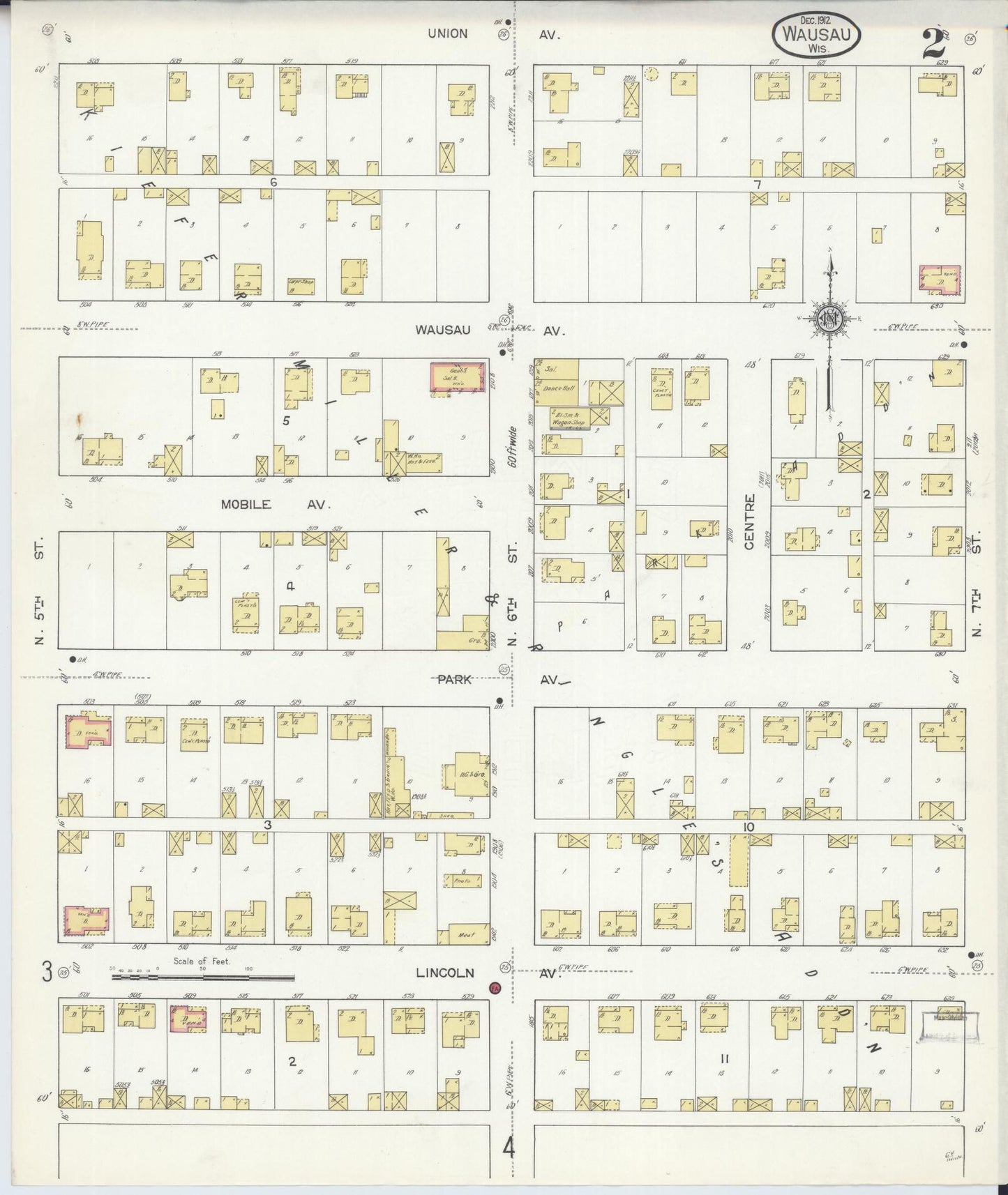 Sanborn Fire Insurance Map from Wausau, Marathon County, Wisconsin (1912), Sheet #0002 - Historic Sanborn Fire Insurance Map Print, vintage old map wall art, antique decor, genealogy gift, Wisconsin Wisconsin map