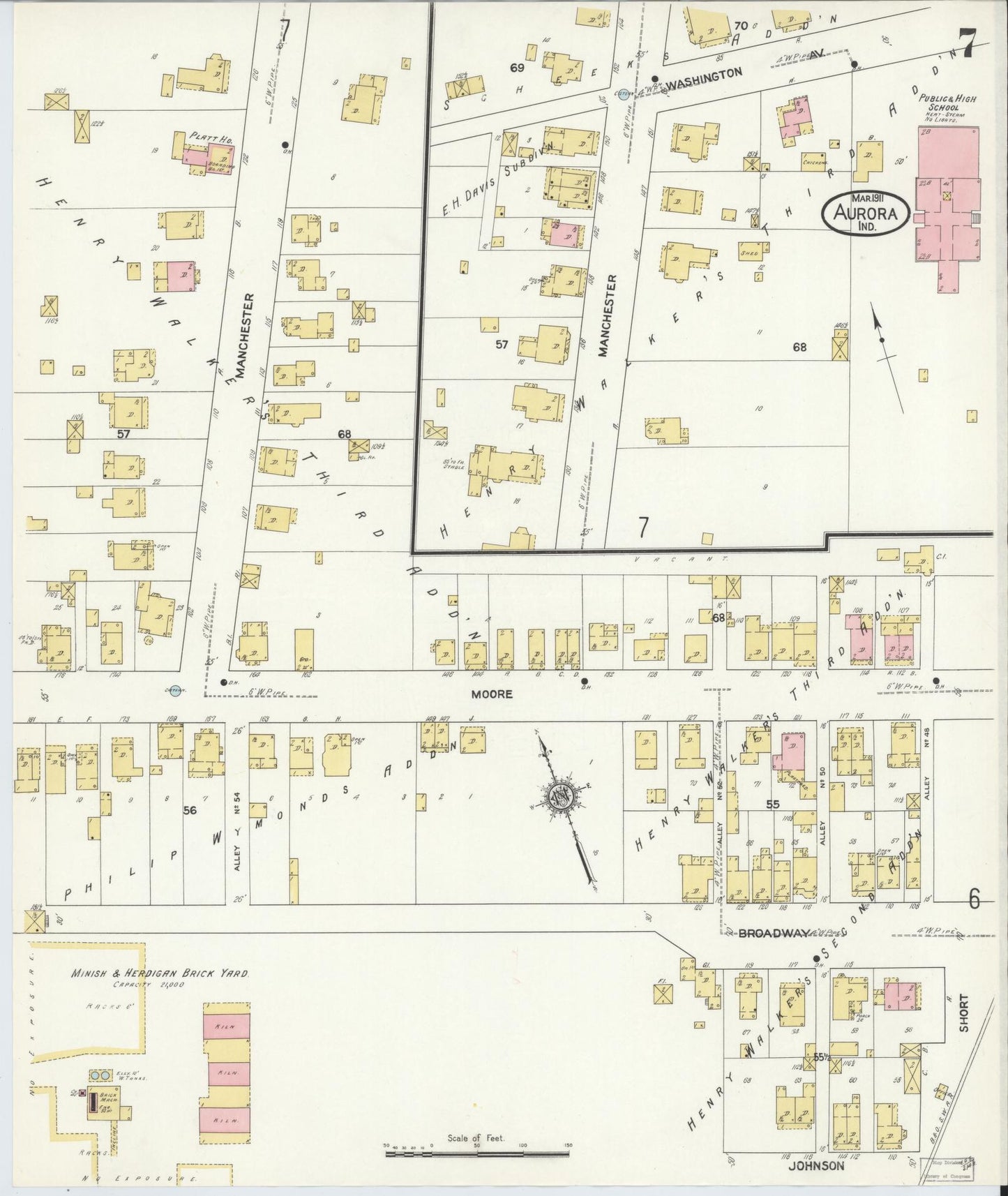 Sanborn Fire Insurance Map from Aurora, Dearborn County, Indiana (1911), Sheet #0007 - Historic Sanborn Fire Insurance Map Print, vintage old map wall art, antique decor, genealogy gift, Indiana Indiana map
