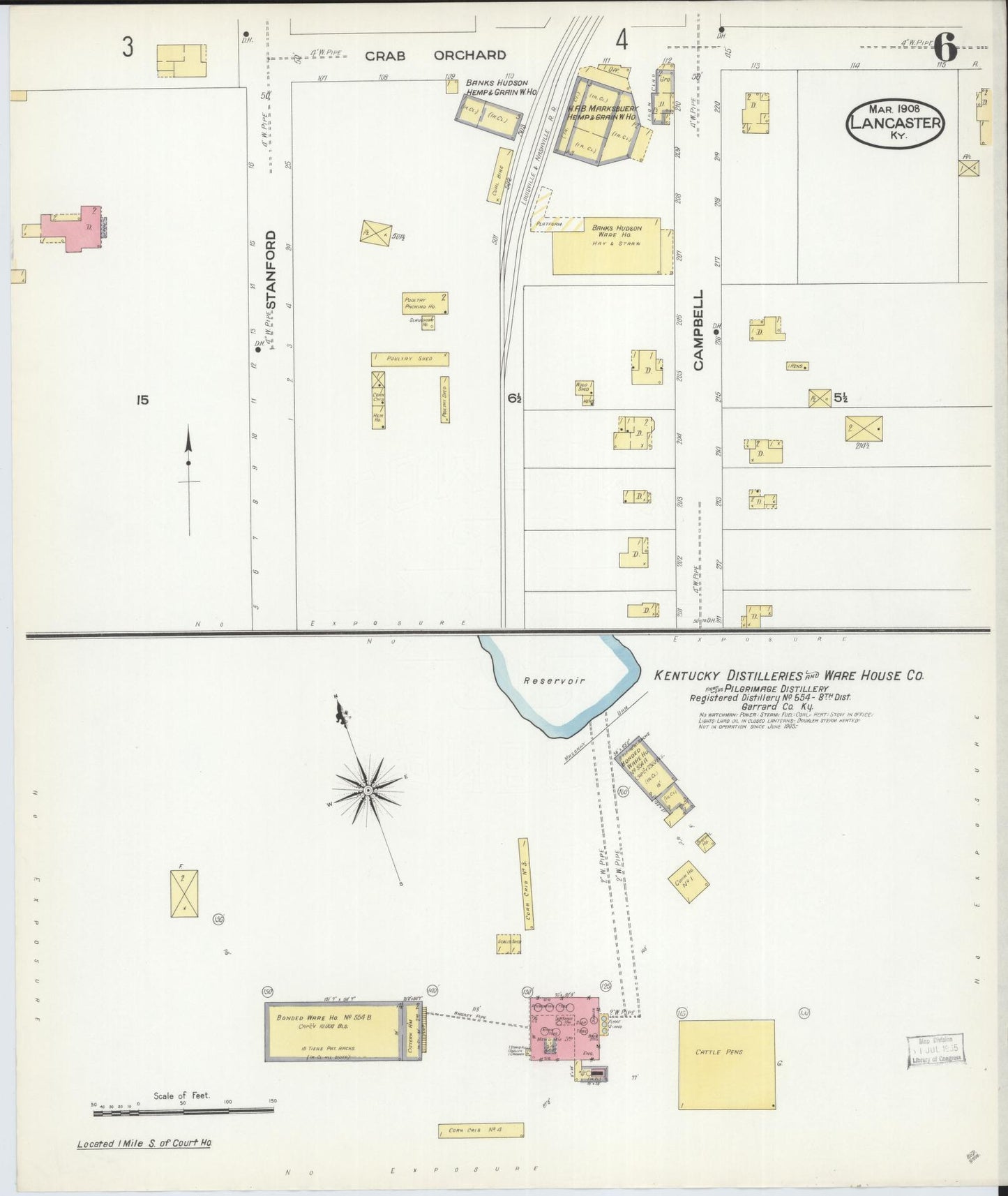 Sanborn Fire Insurance Map from Lancaster, Garrard County, Kentucky (1908), Sheet #0006 - Historic Sanborn Fire Insurance Map Print, vintage old map wall art, antique decor, genealogy gift, Kentucky Kentucky map