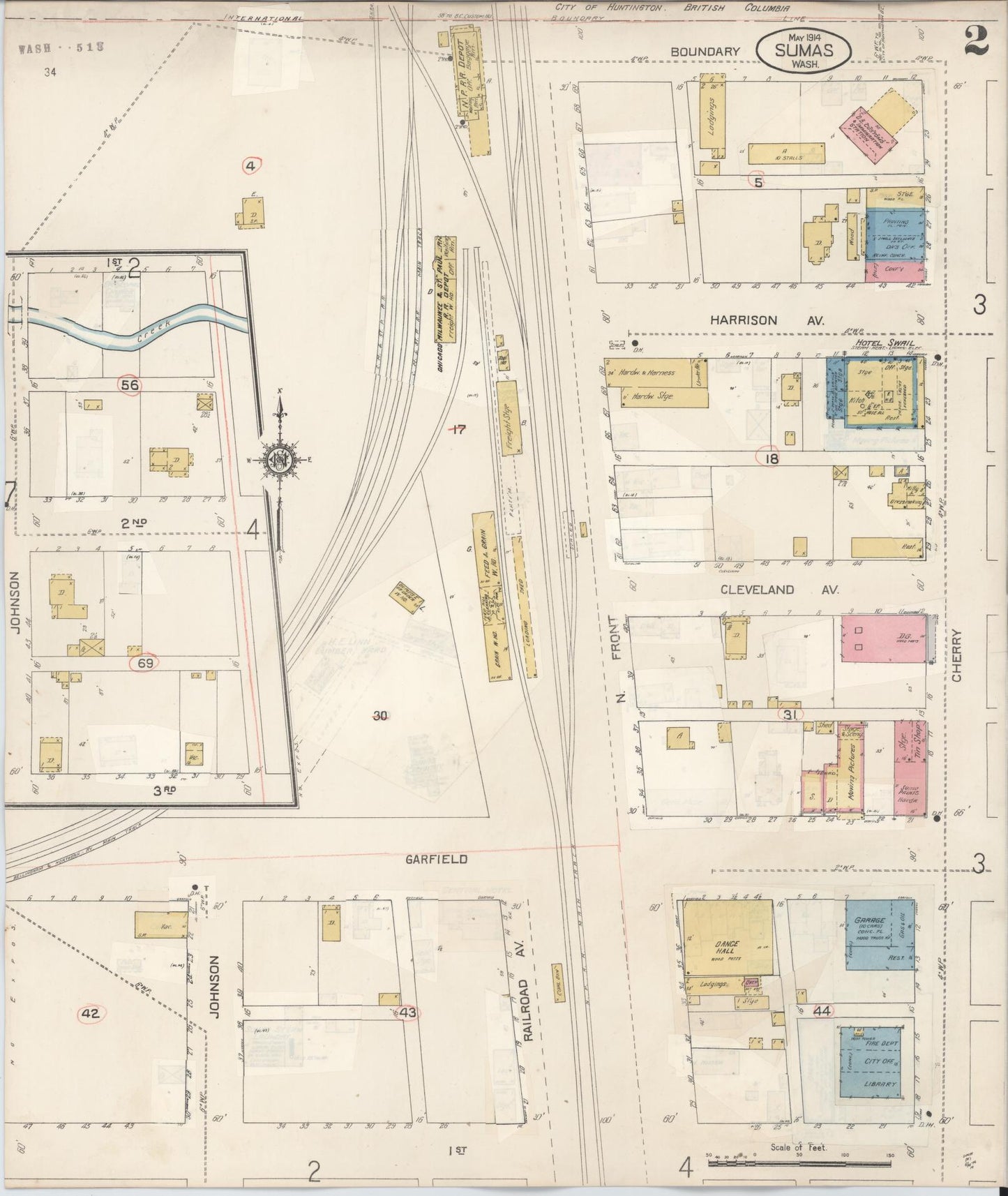 Sanborn Fire Insurance Map from Sumas, Whatcom County, Washington (1932), Sheet #0002 - Historic Sanborn Fire Insurance Map Print, vintage old map wall art, antique decor, genealogy gift, Washington Washington map