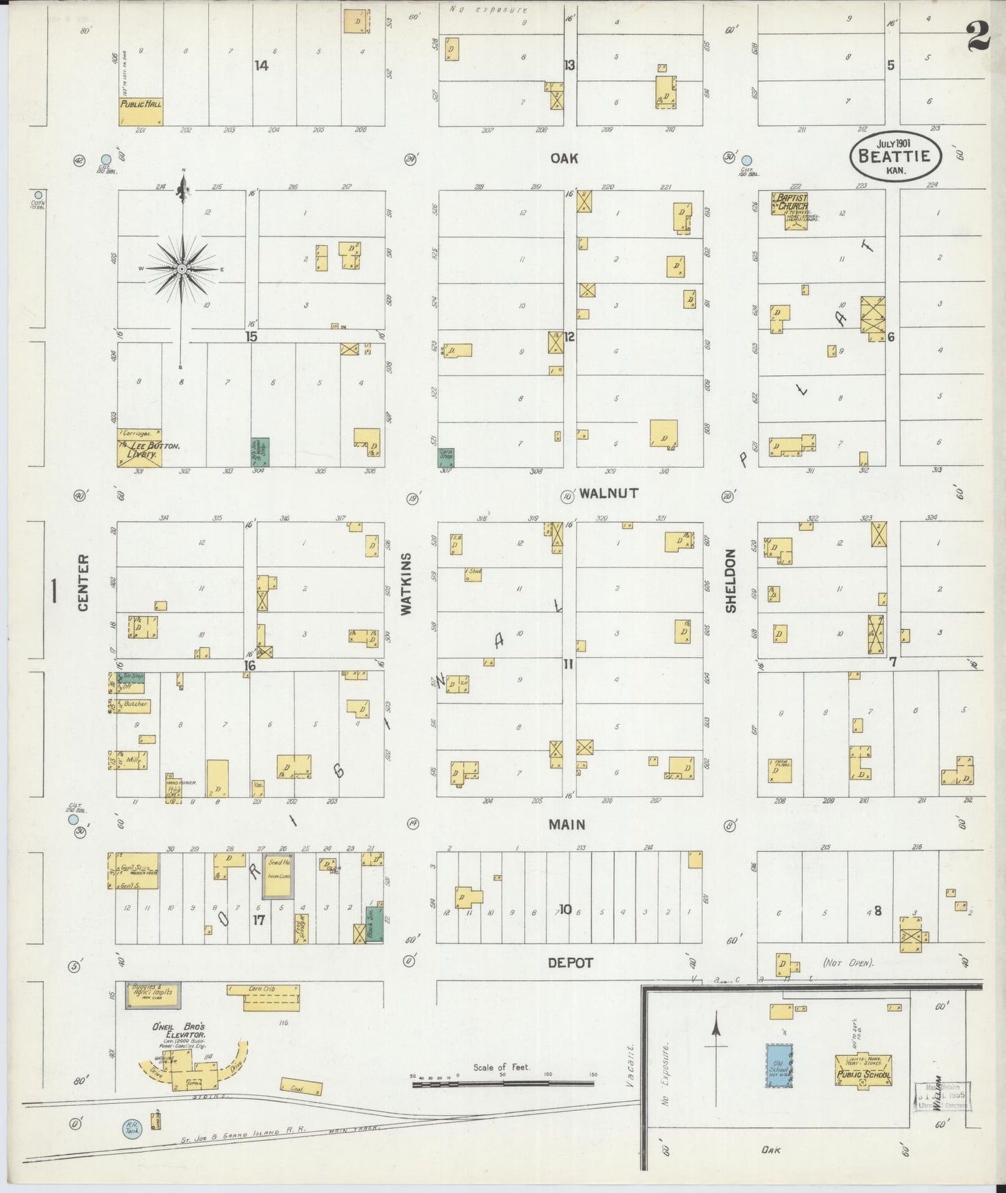 Sanborn Fire Insurance Map from Beattie, Marshall County, Kansas (1901), Sheet #0002 - Historic Sanborn Fire Insurance Map Print, vintage old map wall art, antique decor, genealogy gift, Kansas Kansas map