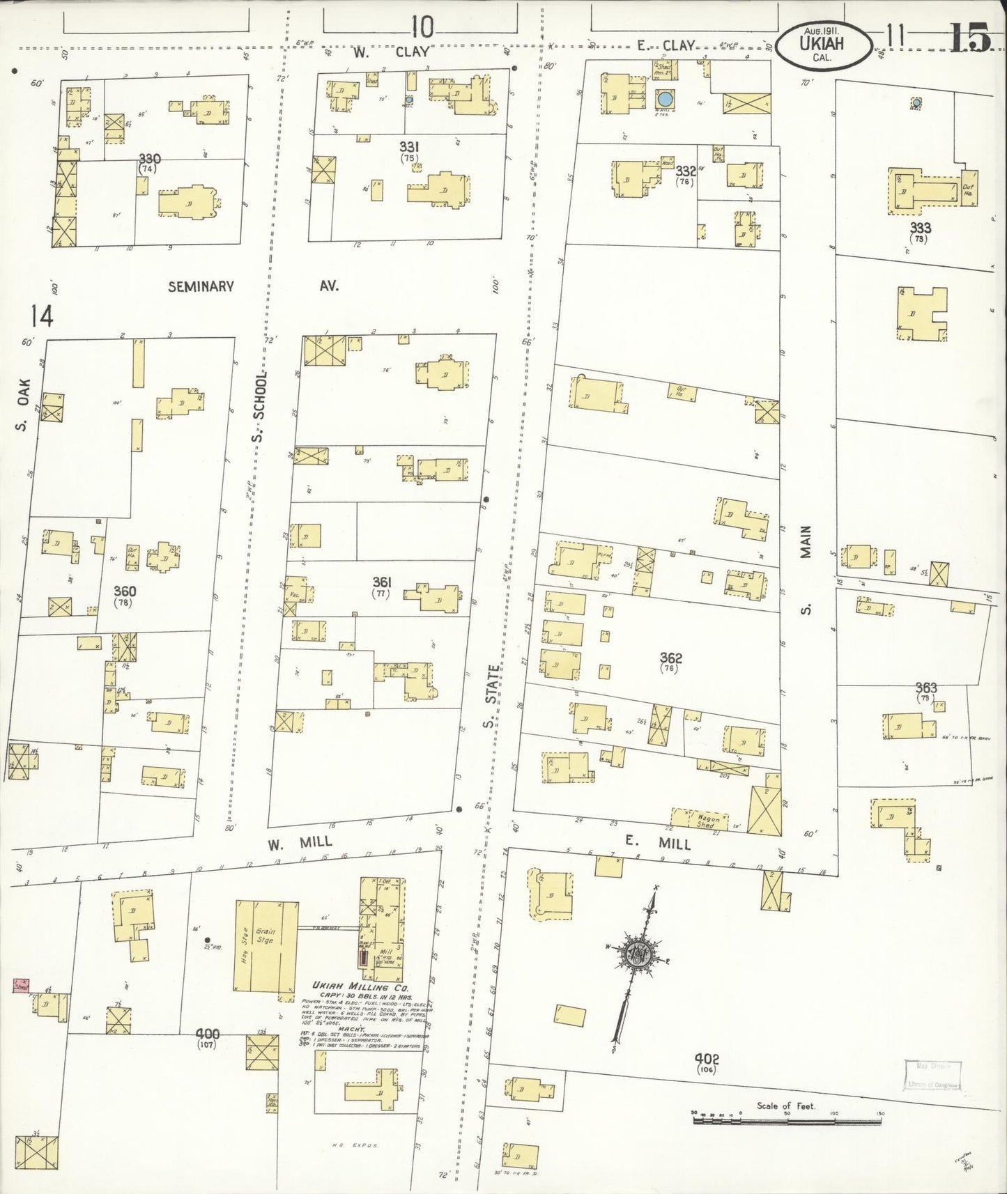 Sanborn Fire Insurance Map from Ukiah, Mendocino County, California (1911), Sheet #0015 - Complete Map Set gallery image, historic Sanborn map, vintage wall art, California California
