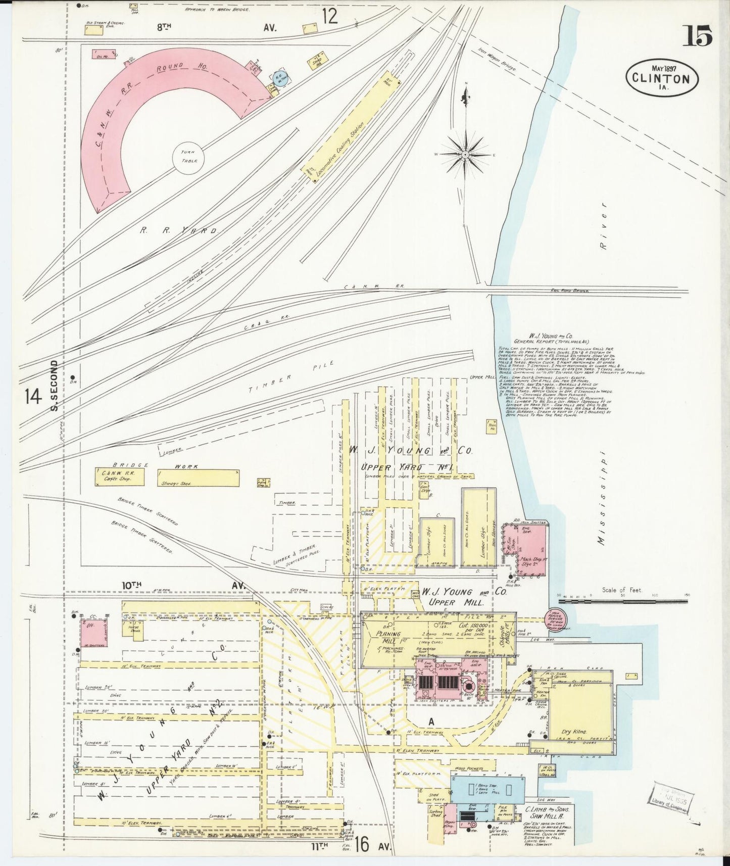 Sanborn Fire Insurance Map from Clinton, Clinton County, Iowa (1897), Sheet #0015 - Historic Sanborn Fire Insurance Map Print, vintage old map wall art