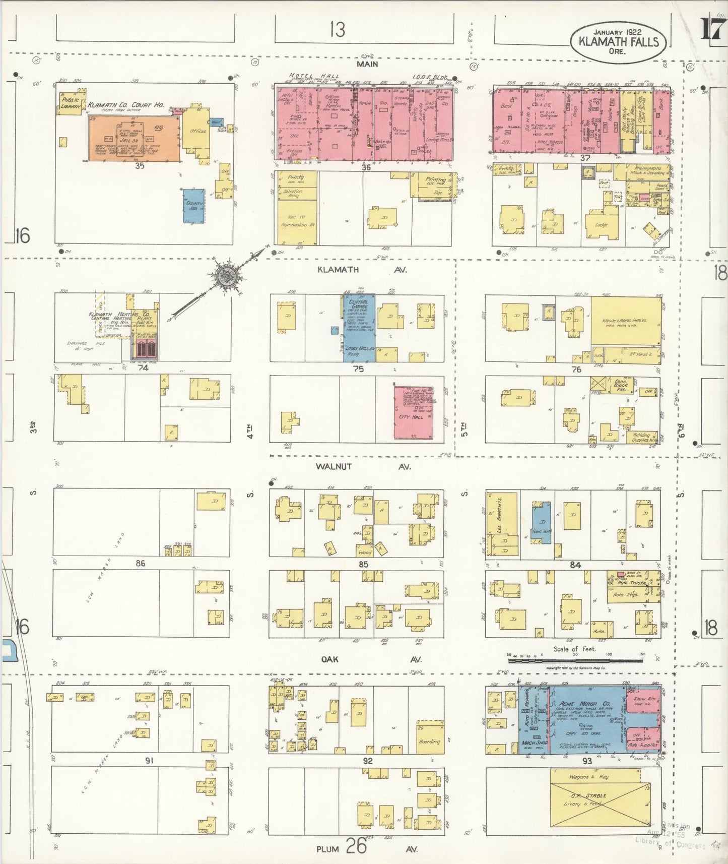Sanborn Fire Insurance Map from Klamath Falls, Klamath County, Oregon (1921), Sheet #0017 - Historic Sanborn Fire Insurance Map Print, vintage old map wall art, antique decor, genealogy gift, Oregon Oregon map
