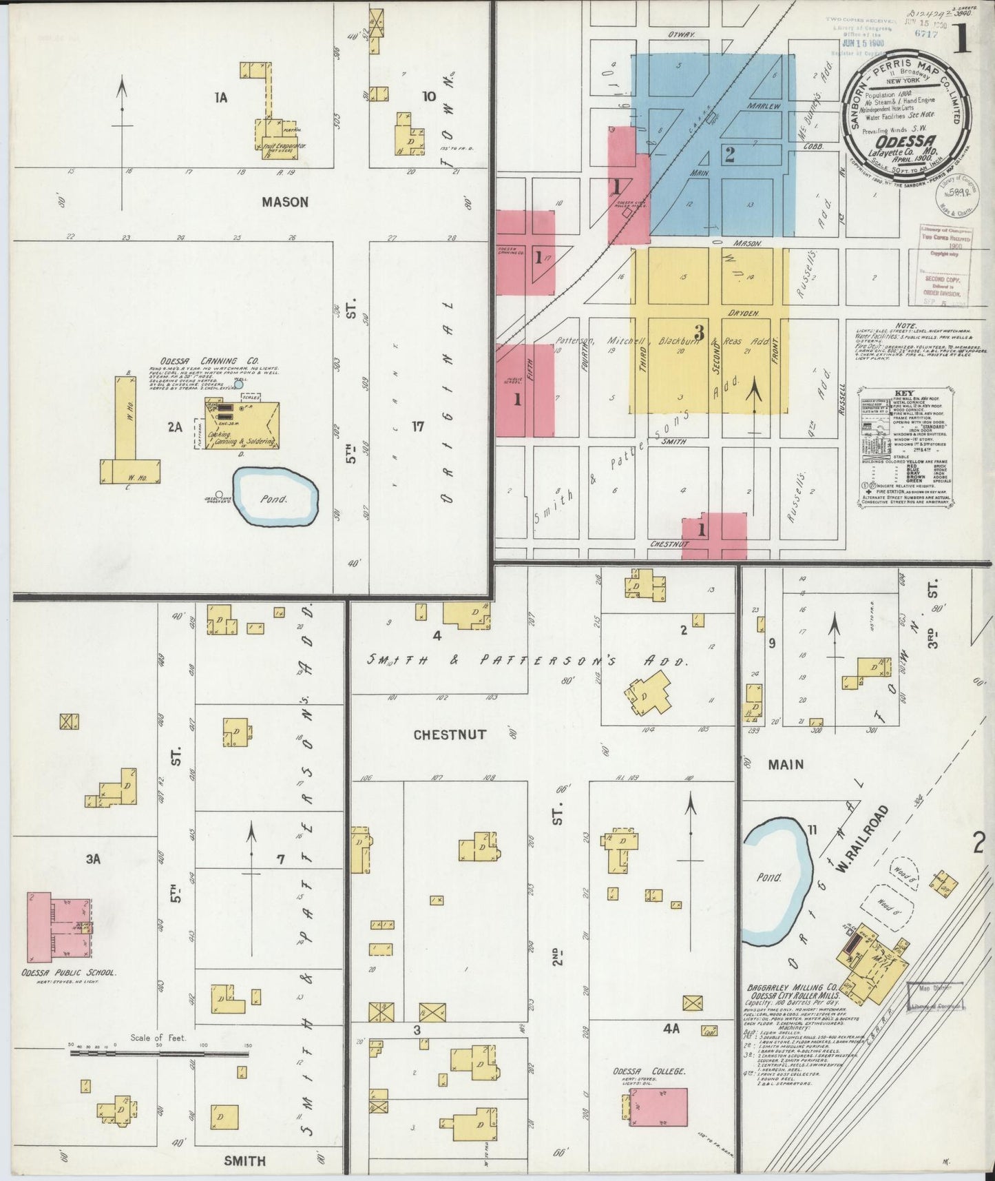 Sanborn Fire Insurance Map from Odessa, Lafayette County, Missouri (1900), Sheet #0001 - Historic Sanborn Fire Insurance Map Print, vintage old map wall art, antique decor, genealogy gift, Missouri Missouri map