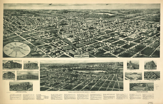 Aero-view of Valley Stream, Long Island 1924. (1924) – Historic Bird’s-Eye View Panorama Print
