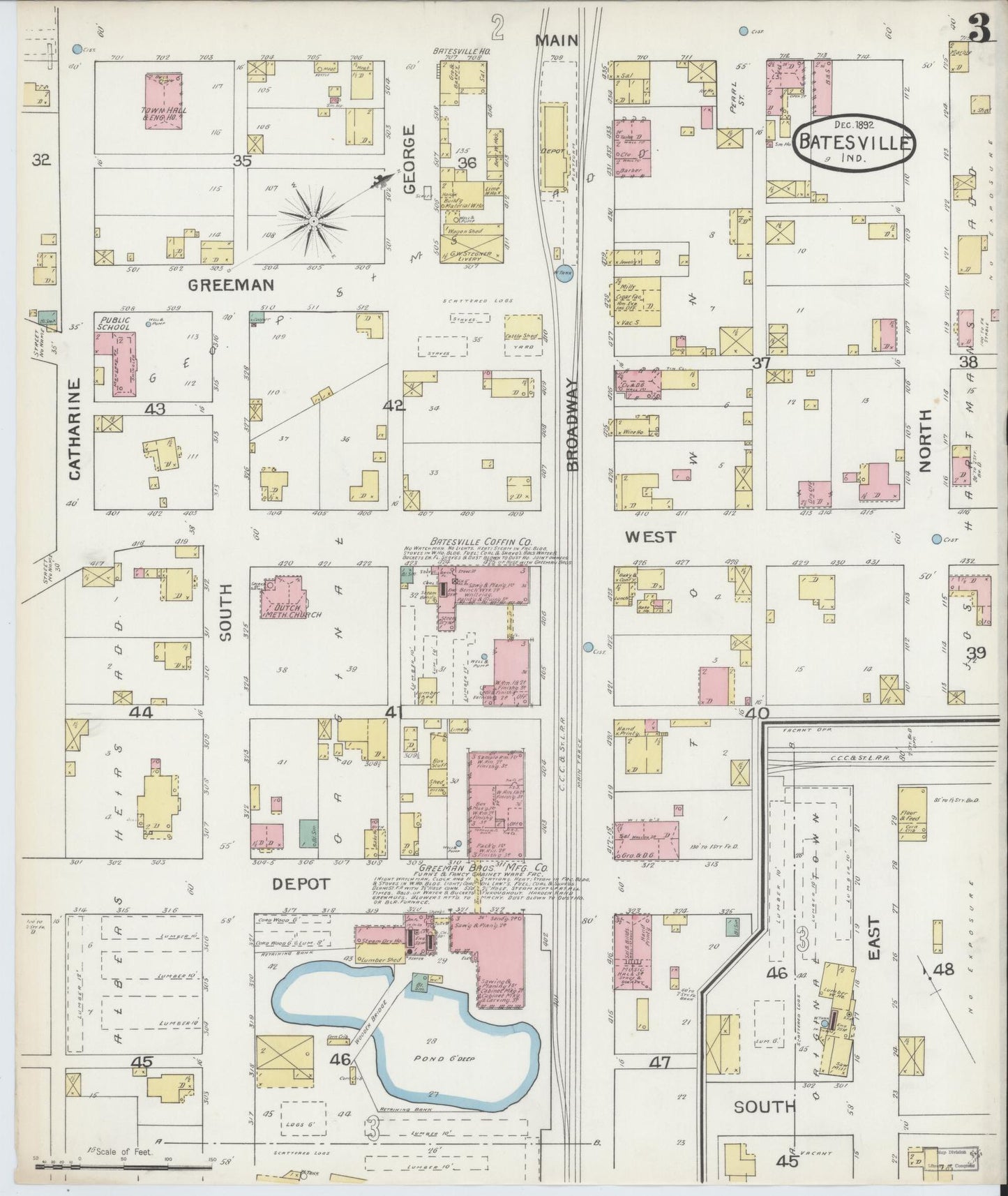 Sanborn Fire Insurance Map from Batesville, Ripley County, Indiana (1892), Sheet #0003 - Historic Sanborn Fire Insurance Map Print, vintage old map wall art, antique decor, genealogy gift, Indiana Indiana map