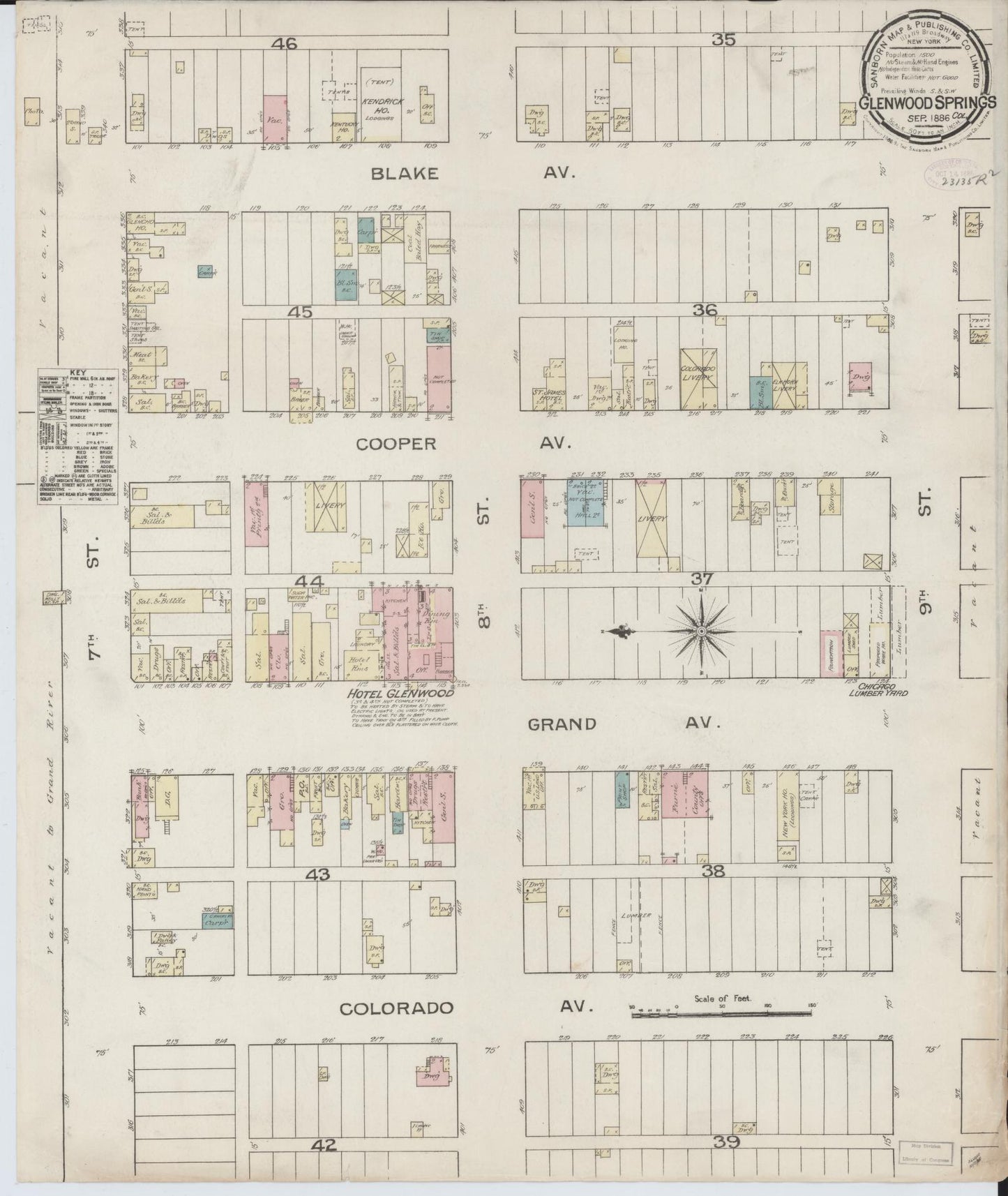 Sanborn Fire Insurance Map from Glenwood Springs, Garfield County, Colorado (1886), Sheet #0001 - Historic Sanborn Fire Insurance Map Print, vintage old map wall art, antique decor, genealogy gift, Colorado Colorado map