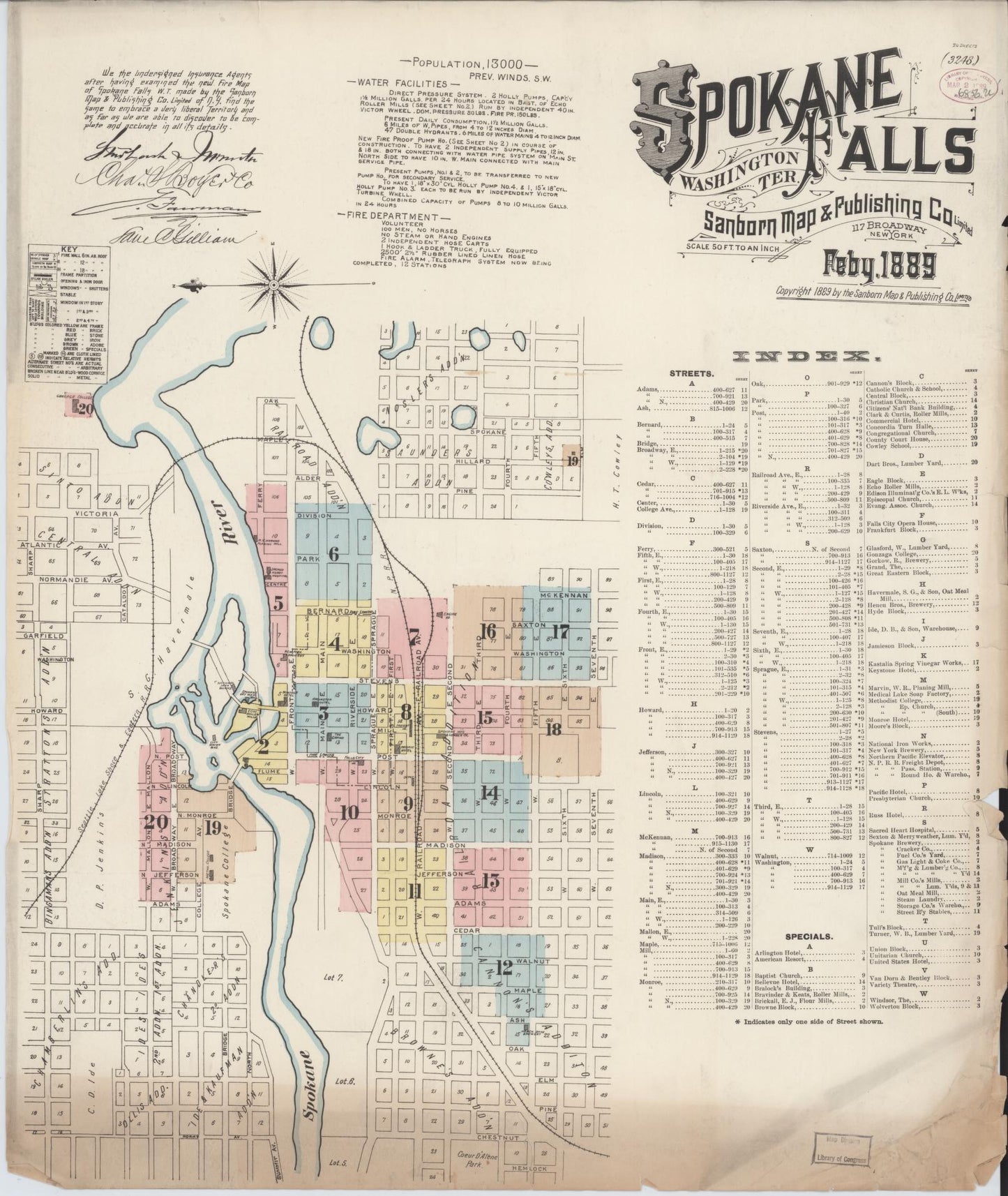 Sanborn Fire Insurance Map from Spokane, Spokane County, Washington (1889), Sheet #0001 - Historic Sanborn Fire Insurance Map Print, vintage old map wall art, antique decor, genealogy gift, Washington Washington map