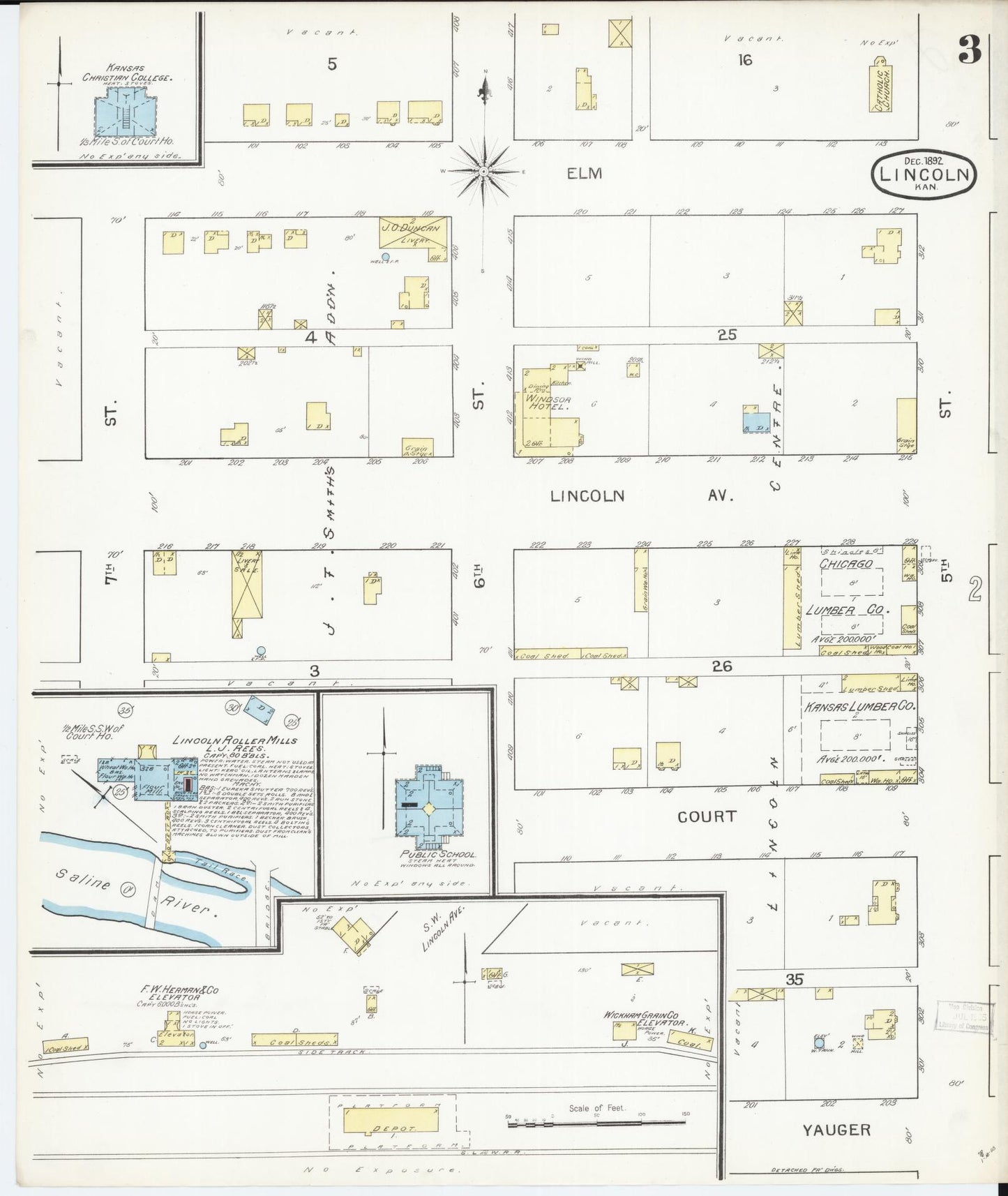 Sanborn Fire Insurance Map from Lincoln, Lincoln County, Kansas (1892), Sheet #0003 - Historic Sanborn Fire Insurance Map Print, vintage old map wall art, antique decor, genealogy gift, Kansas Kansas map
