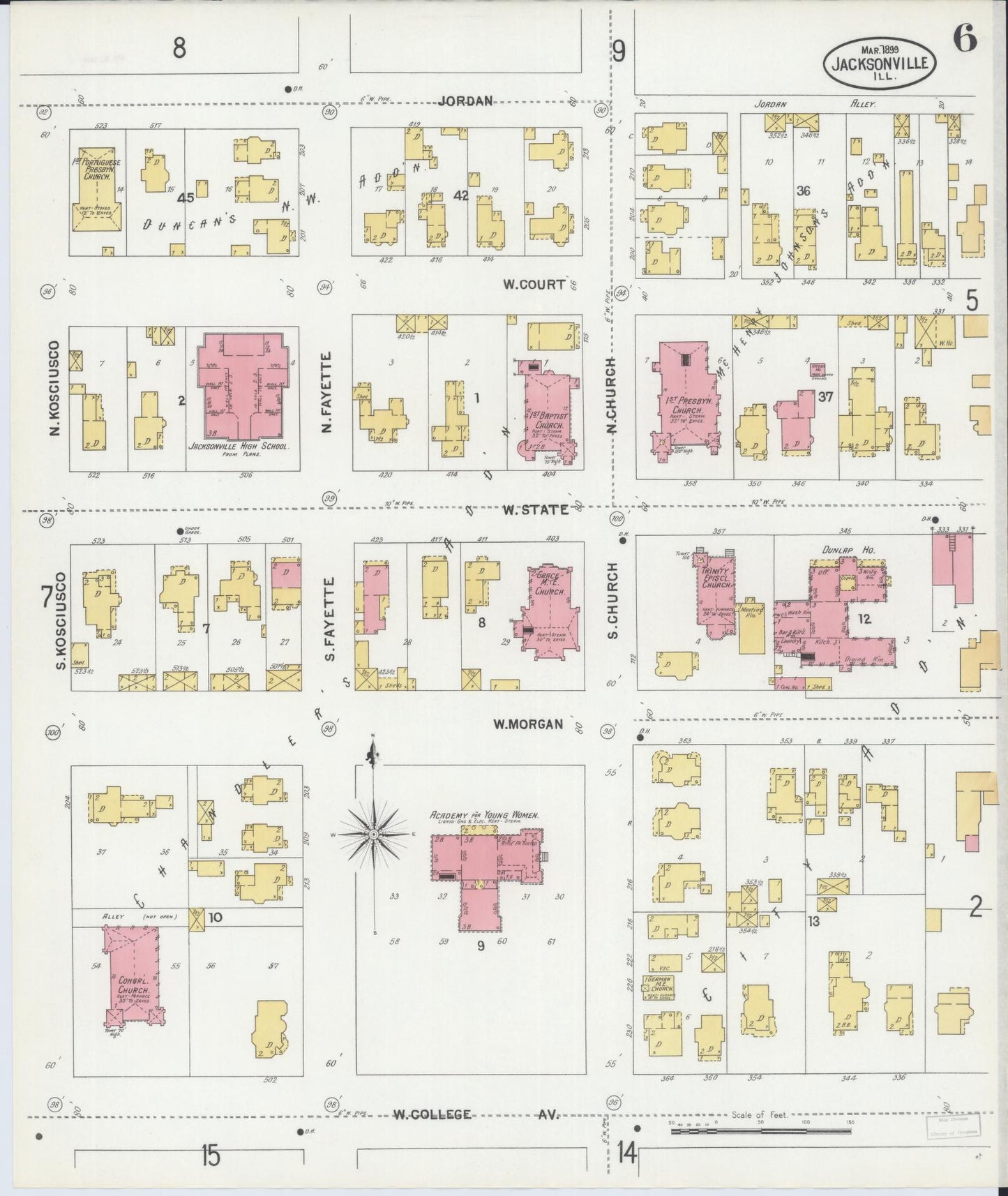 Sanborn Fire Insurance Map from Jacksonville, Morgan County, Illinois. (1899), Sheet 6 – Historic Sanborn Fire Insurance Map Print