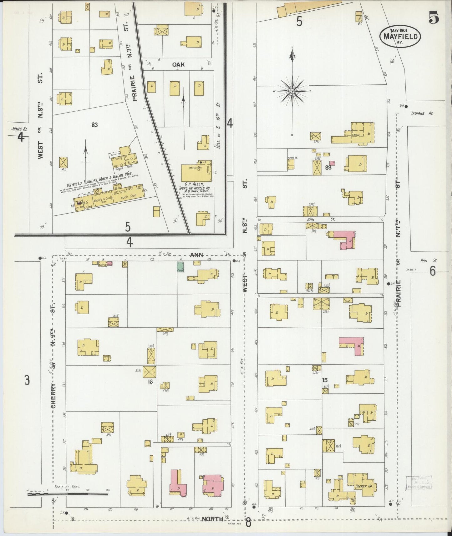 Sanborn Fire Insurance Map from Mayfield, Graves County, Kentucky (1901), Sheet #0005 - Historic Sanborn Fire Insurance Map Print, vintage old map wall art, antique decor, genealogy gift, Kentucky Kentucky map