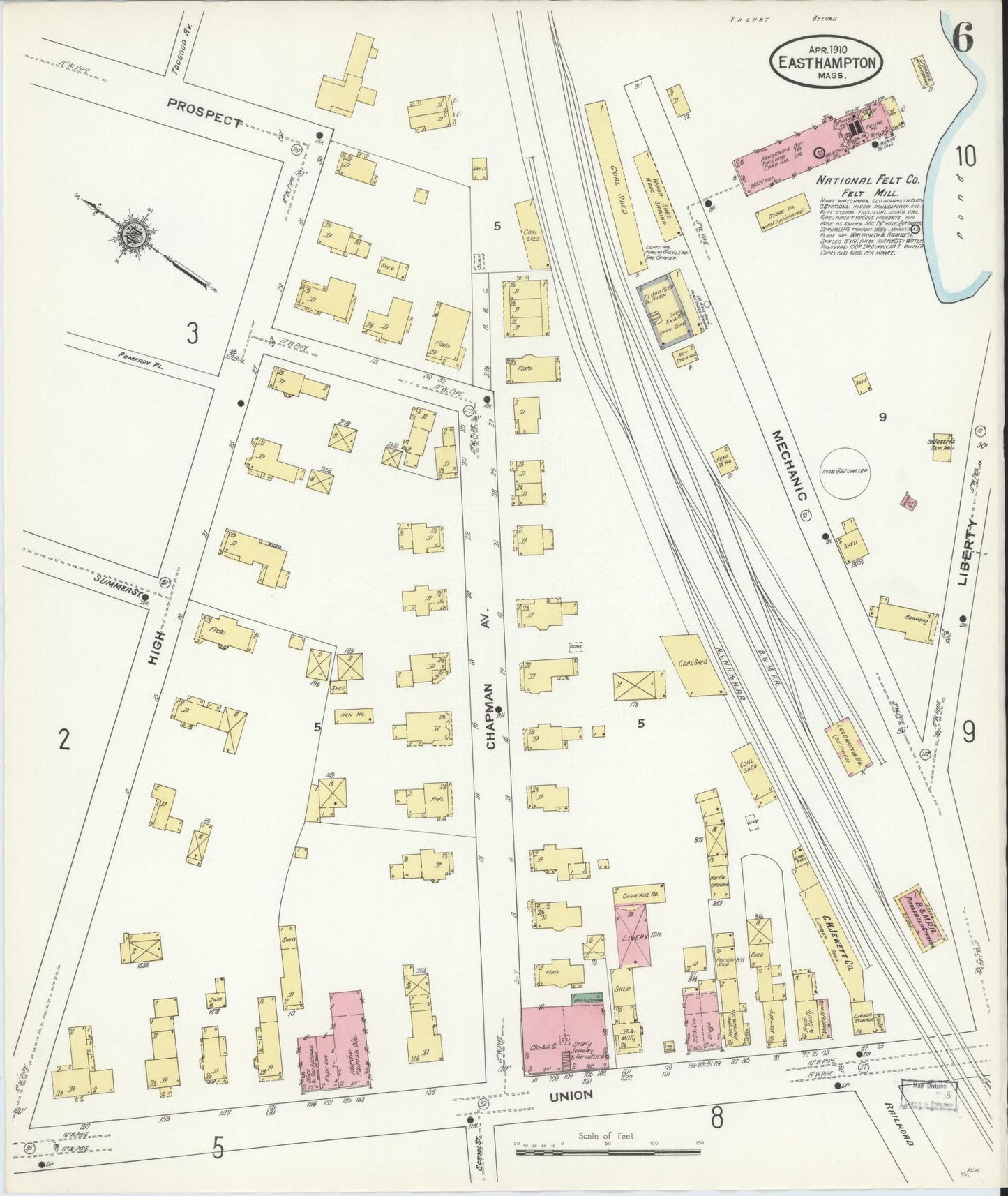 Sanborn Fire Insurance Map from East Hampton, Hampshire County, Massachusetts (1910), Sheet #0006 - Historic Sanborn Fire Insurance Map Print, vintage old map wall art, antique decor, genealogy gift, Massachusetts Massachusetts map