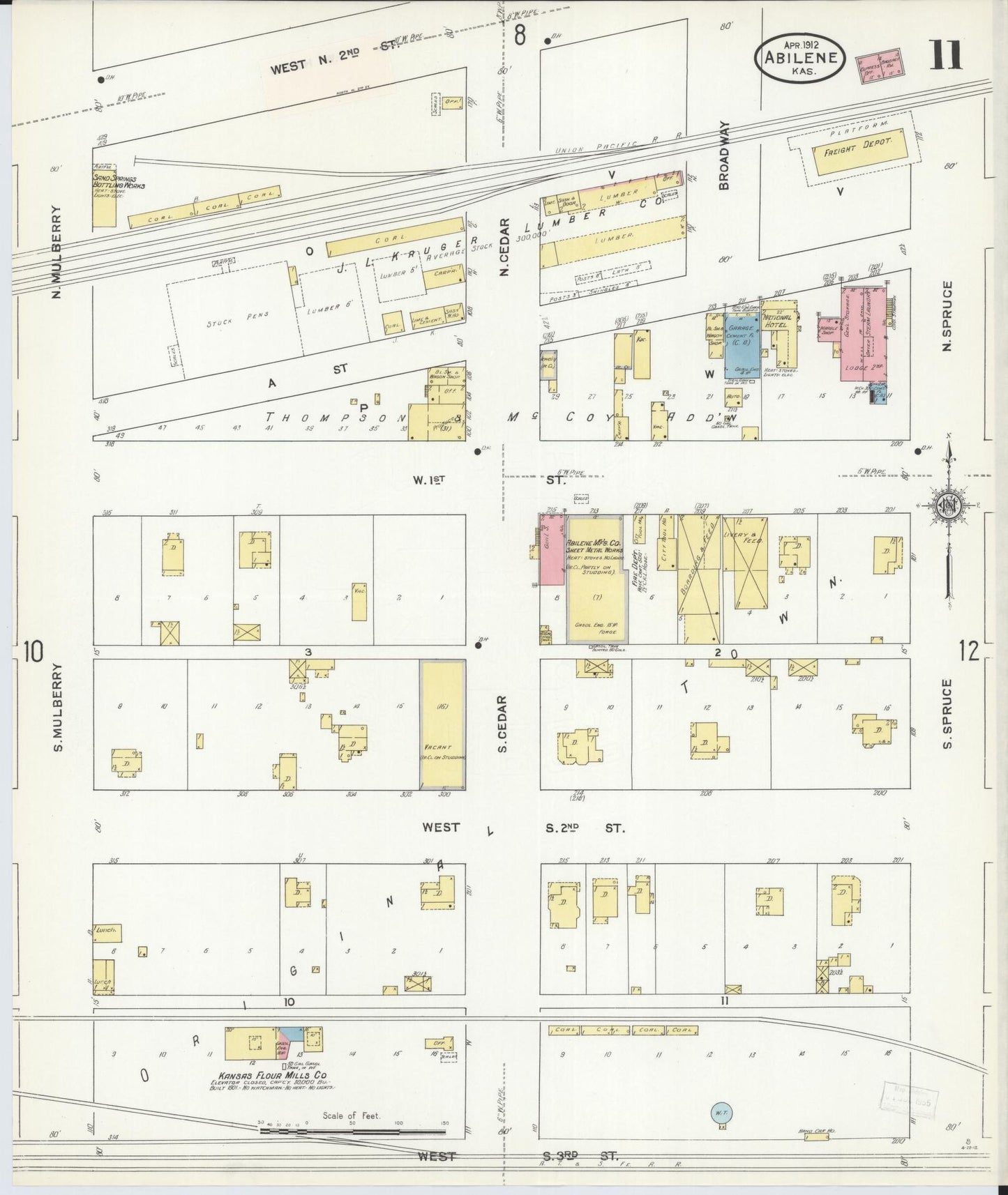 Sanborn Fire Insurance Map from Abilene, Dickinson County, Kansas (1912), Sheet #0011 - Historic Sanborn Fire Insurance Map Print, vintage old map wall art, antique decor, genealogy gift, Kansas Kansas map