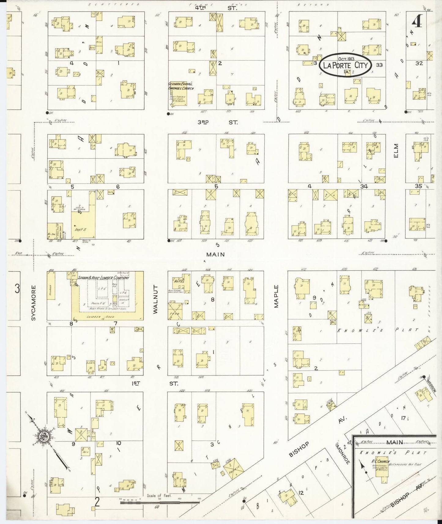 Sanborn Fire Insurance Map from La Porte City, Black Hawk County, Iowa (1913), Sheet #0004 - Historic Sanborn Fire Insurance Map Print, vintage old map wall art