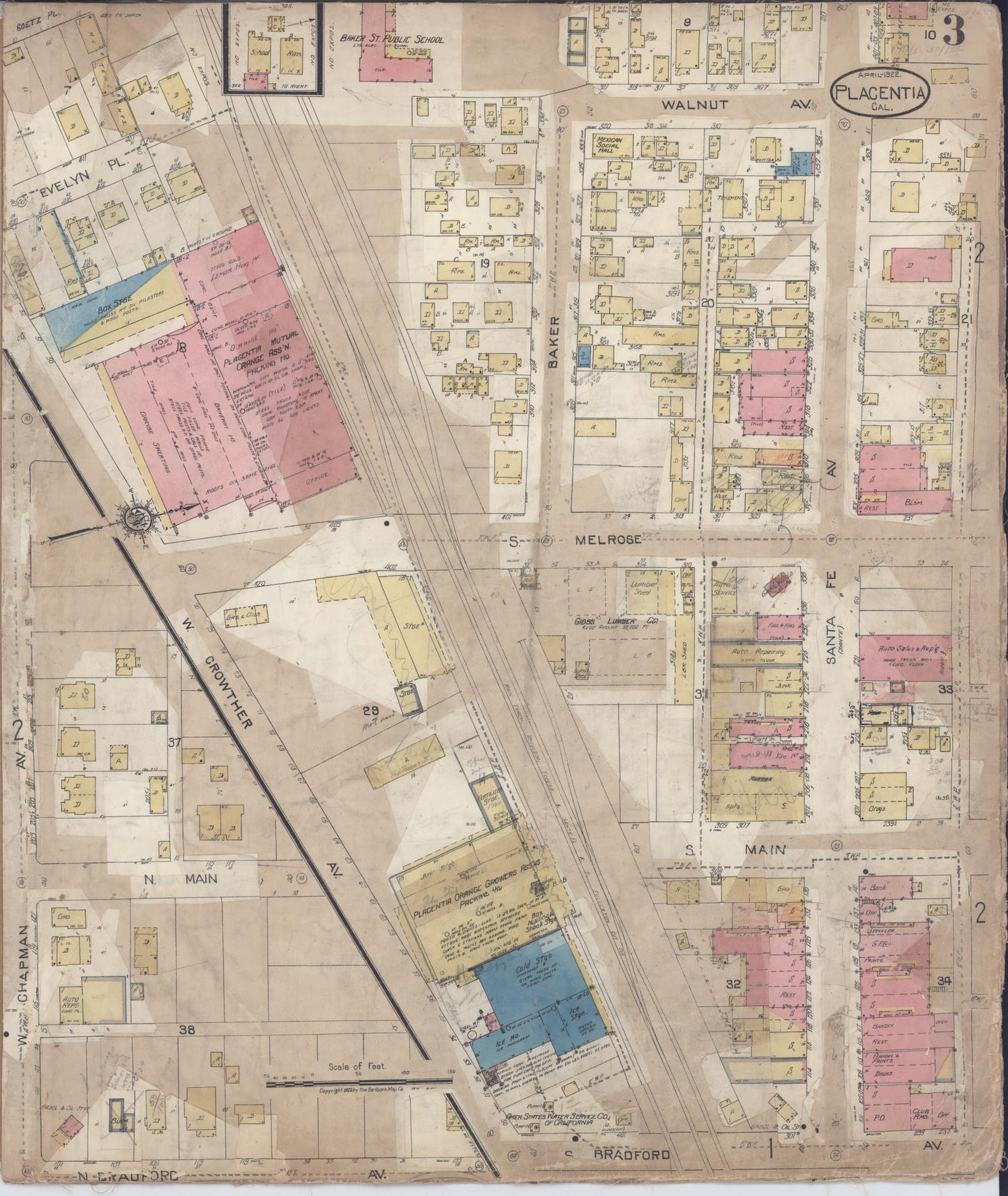 Sanborn Fire Insurance Map from Placentia, Orange County, California (1933), Sheet #0003 - Complete Map Set gallery image, historic Sanborn map, vintage wall art, California California