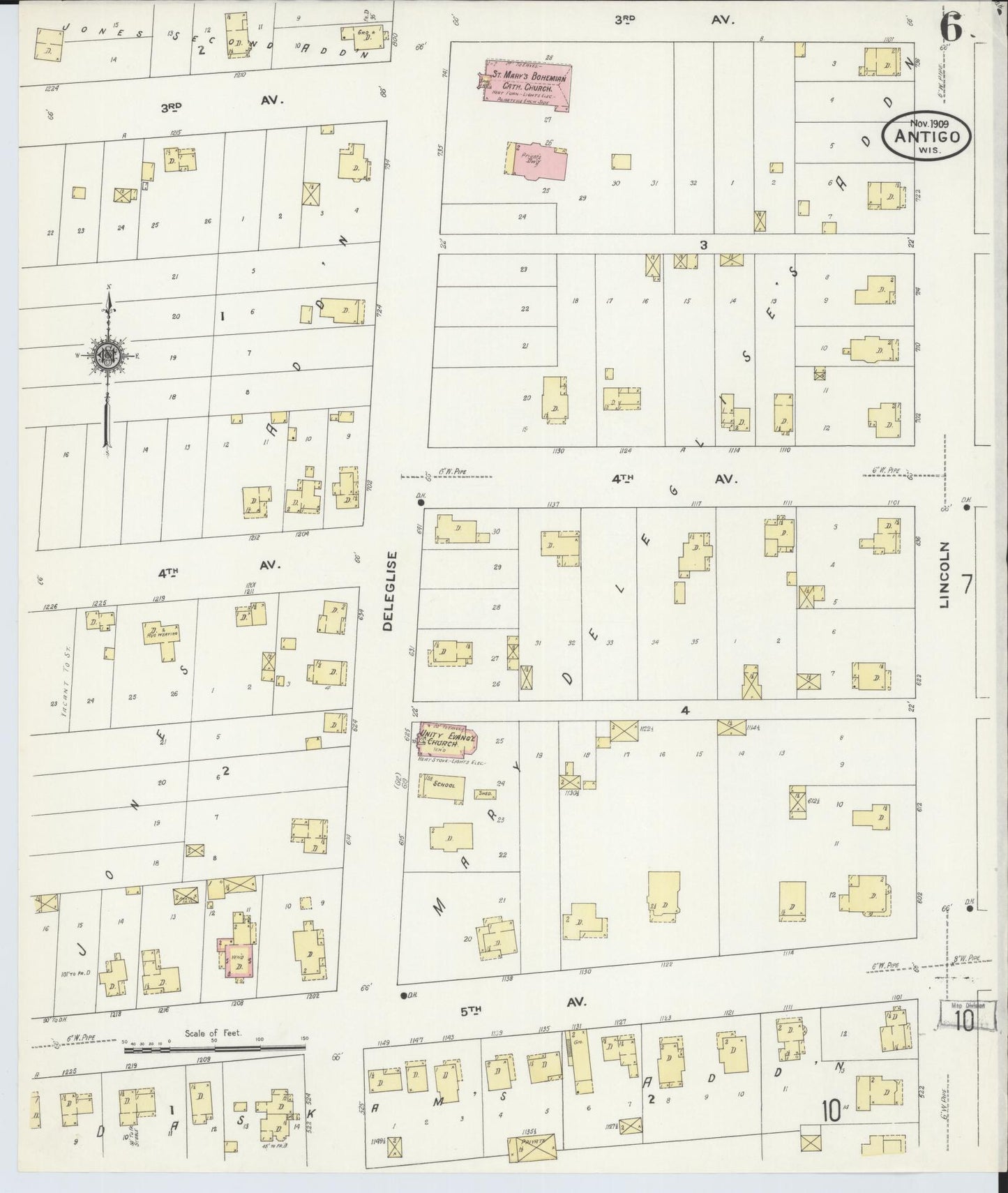 Sanborn Fire Insurance Map from Antigo, Langlade County, Wisconsin (1909), Sheet #0006 - Historic Sanborn Fire Insurance Map Print, vintage old map wall art, antique decor, genealogy gift, Wisconsin Wisconsin map