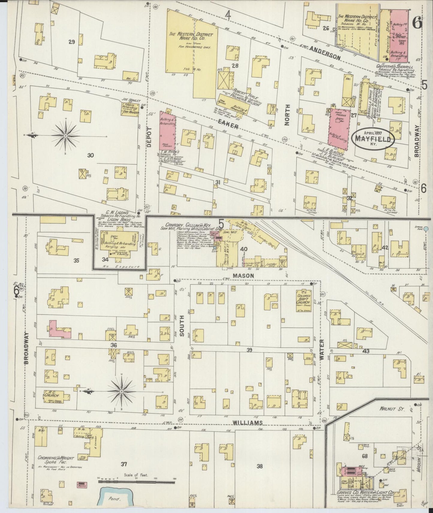 Sanborn Fire Insurance Map from Mayfield, Graves County, Kentucky (1897), Sheet #0006 - Complete Map Set gallery image, historic Sanborn map, vintage wall art, Kentucky Kentucky