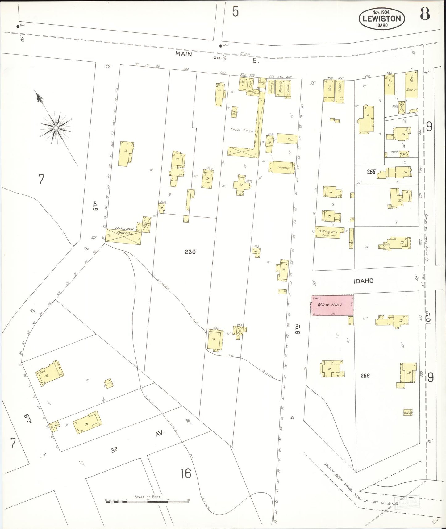 Sanborn Fire Insurance Map from Lewiston, Nez Perce County, Idaho (1904), Sheet #0008 - Historic Sanborn Fire Insurance Map Print, vintage old map wall art, antique decor, genealogy gift, Idaho Idaho map
